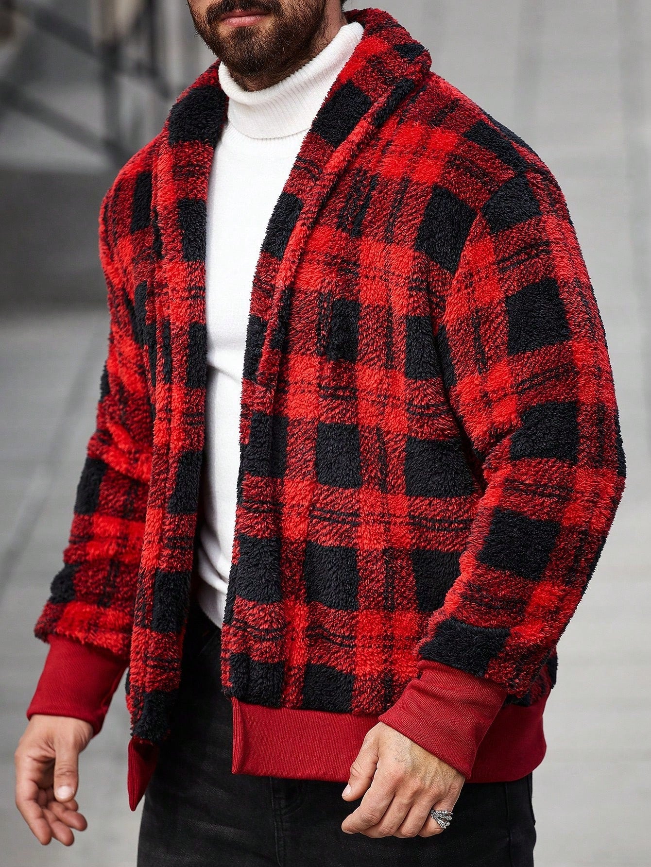 Jaqueta Masculina Casual Estilo Minimalista Xadrez Vinho / PP Jaqueta Masculina Casual Estilo Minimalista Xadrez