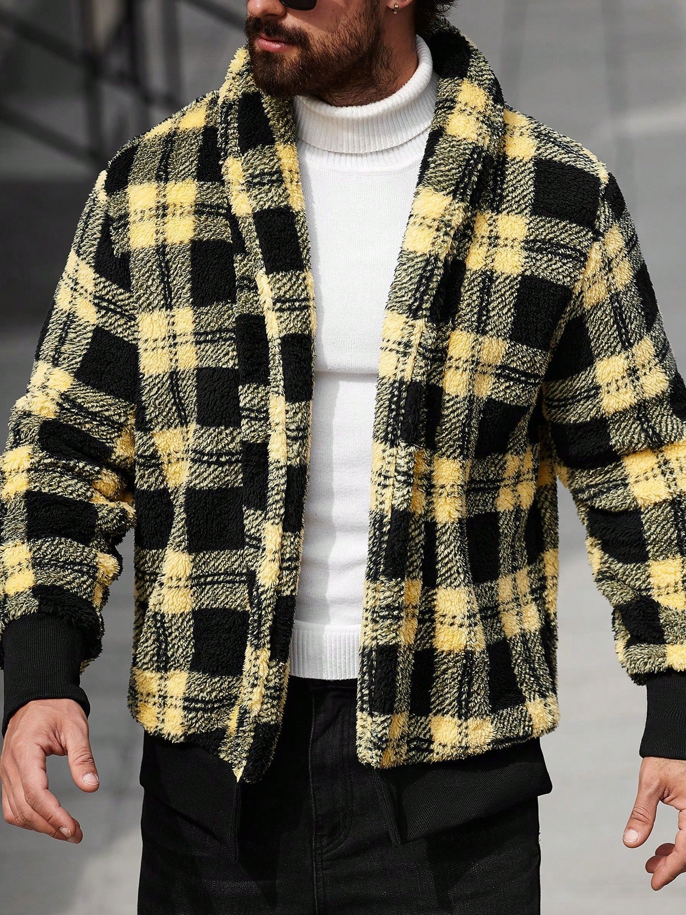 Jaqueta Masculina Casual Estilo Minimalista Xadrez Amarelo / PP Jaqueta Masculina Casual Estilo Minimalista Xadrez