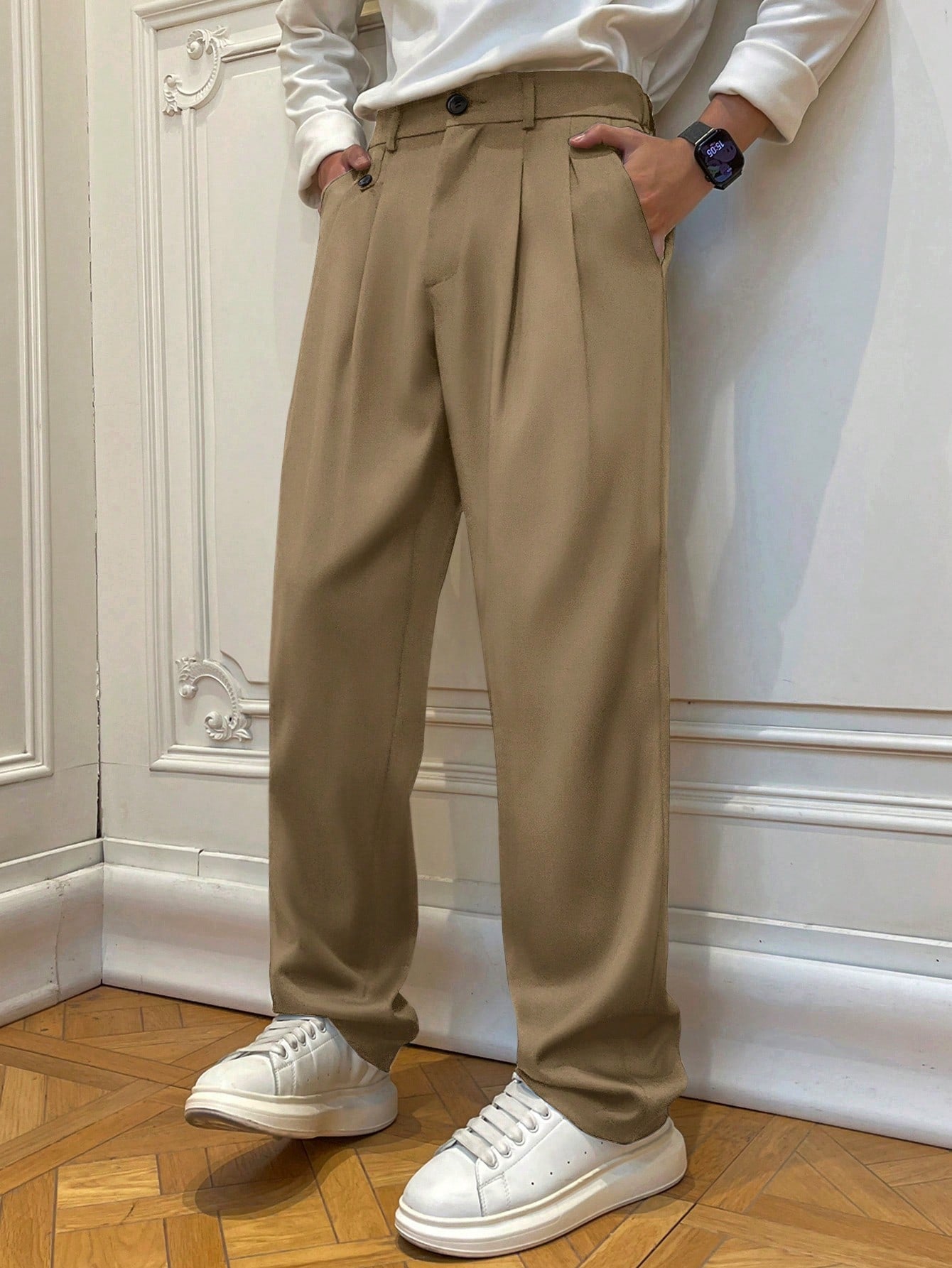 Calça Masculina Social Prega Frontal Com Corte Reto Elegante Caramelo / PP Calça Masculina Social Prega Frontal Com