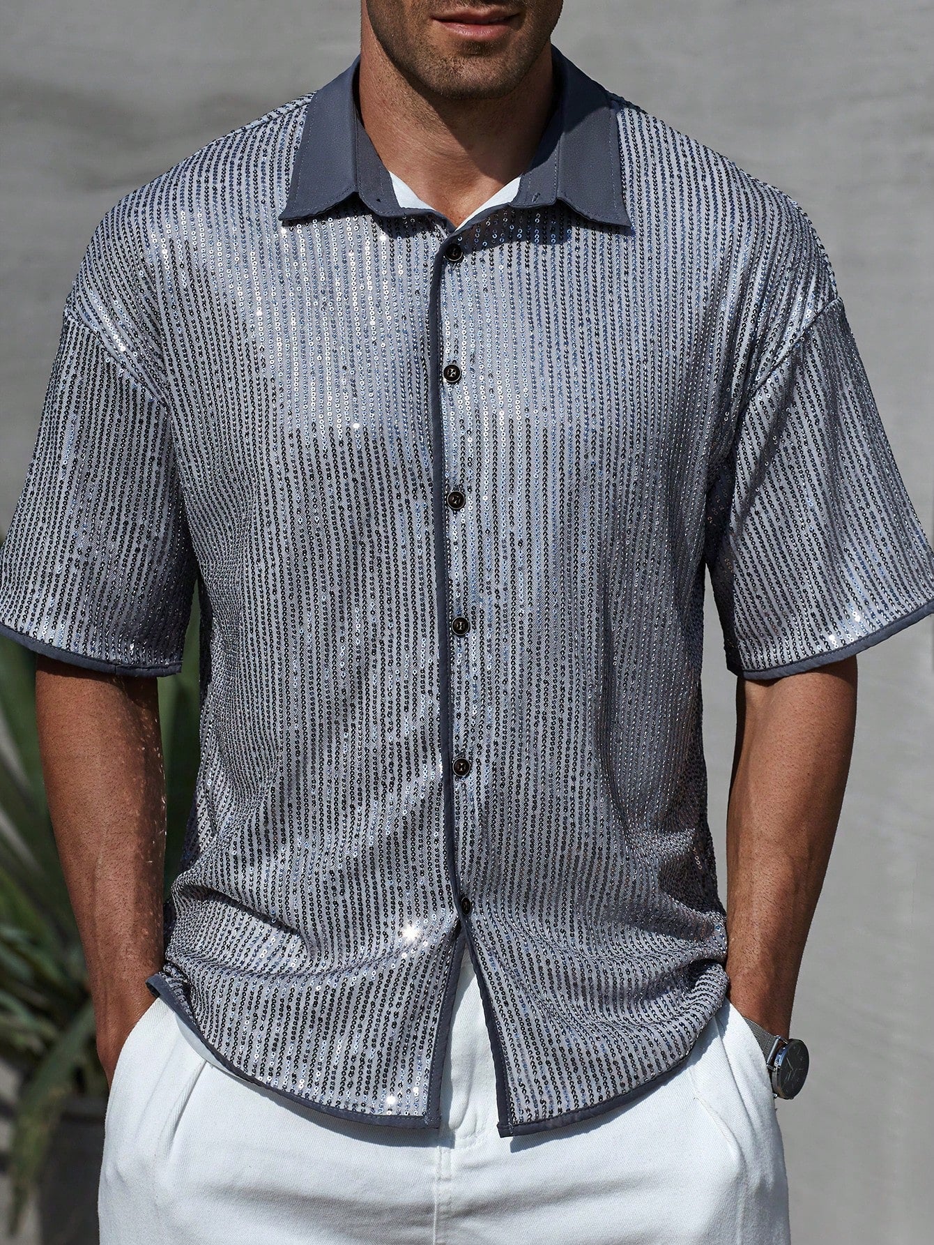 Camisa Masculina De Botão Brilho Intenso Visual Festivo Camisa Masculina De Botão Brilho Intenso Visual Festivo