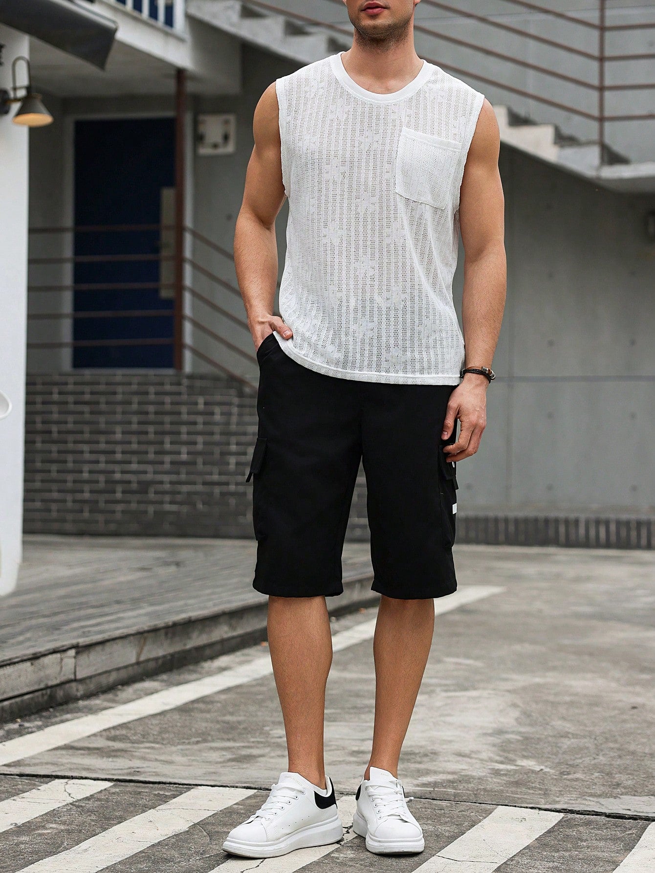 Camiseta Regata Masculina Casual Bolso Gola Careca Camiseta Regata Masculina Casual Bolso Gola Careca