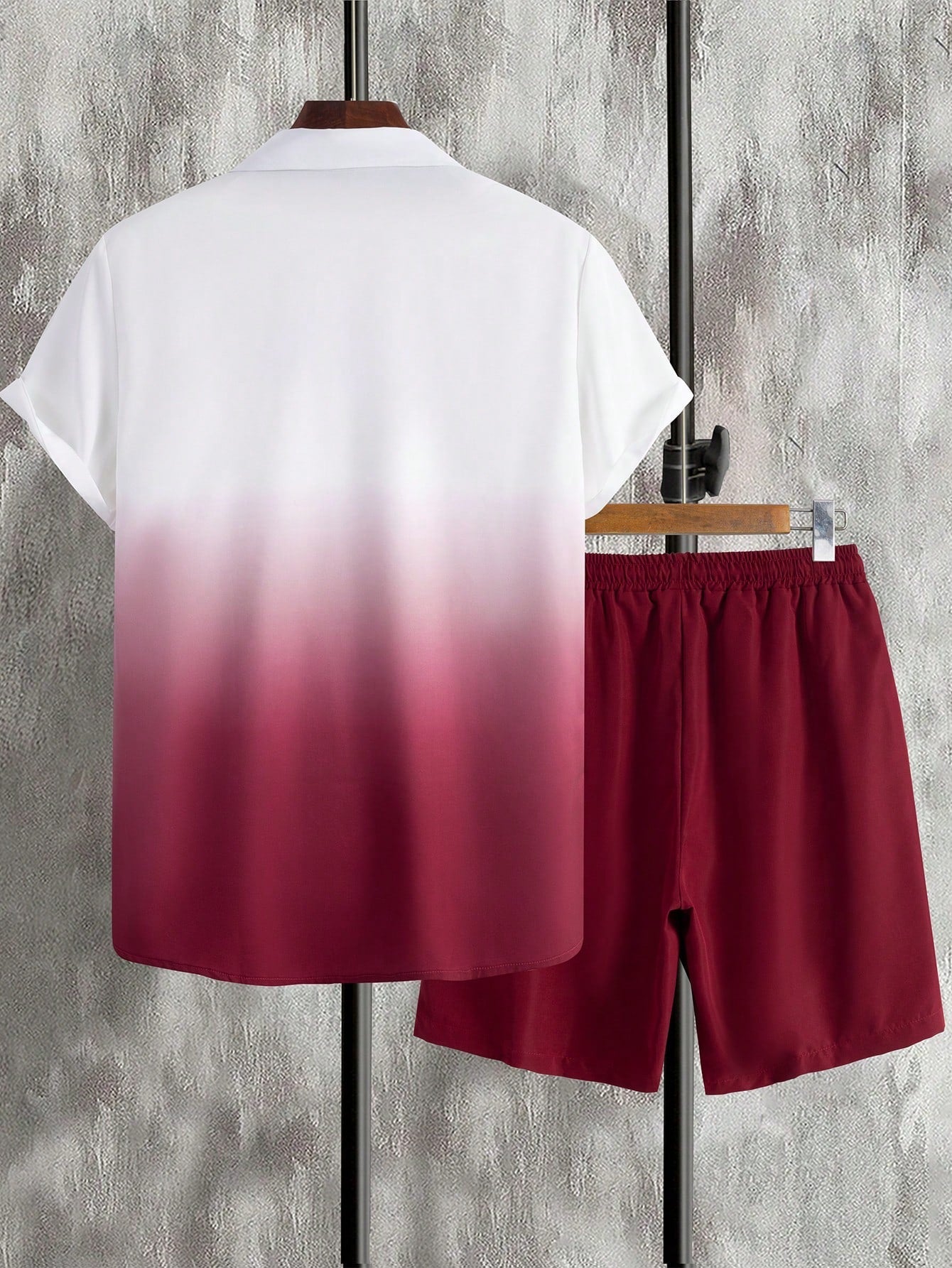 Conjunto Masculino Camisa Manga Curta Estampa Ombre E Shorts Casuais Conjunto Masculino Camisa Manga Curta Estampa