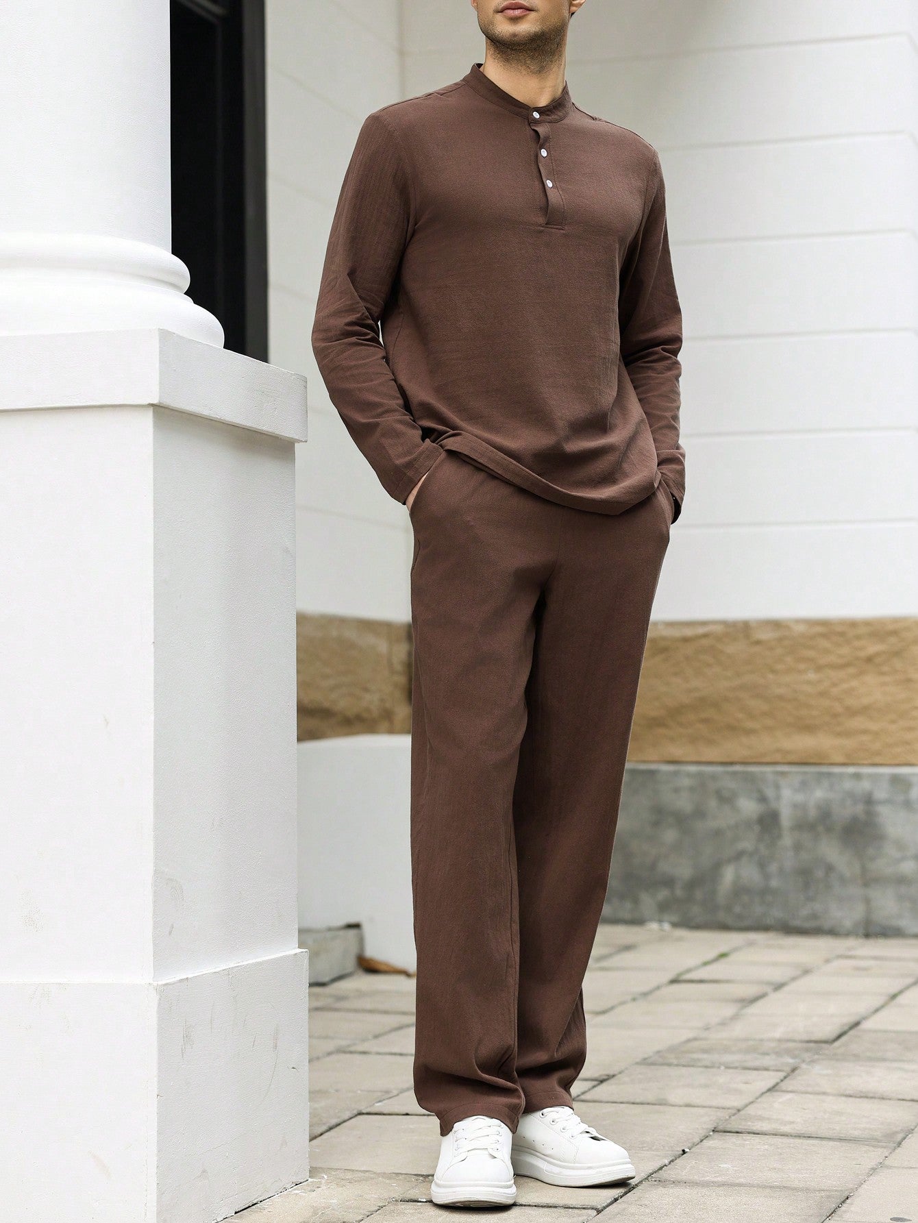 Conjunto Masculino Camisa Manga Longa E Calça Ajustável Casual Conjunto Masculino Camisa Manga Longa E Calça Ajustável