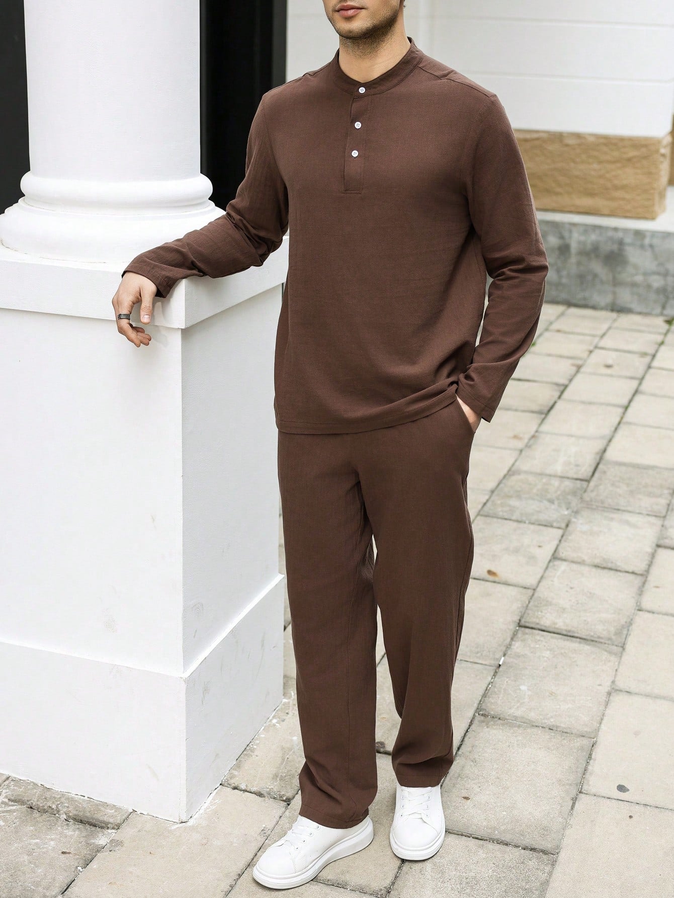 Conjunto Masculino Camisa Manga Longa E Calça Ajustável Casual Conjunto Masculino Camisa Manga Longa E Calça Ajustável