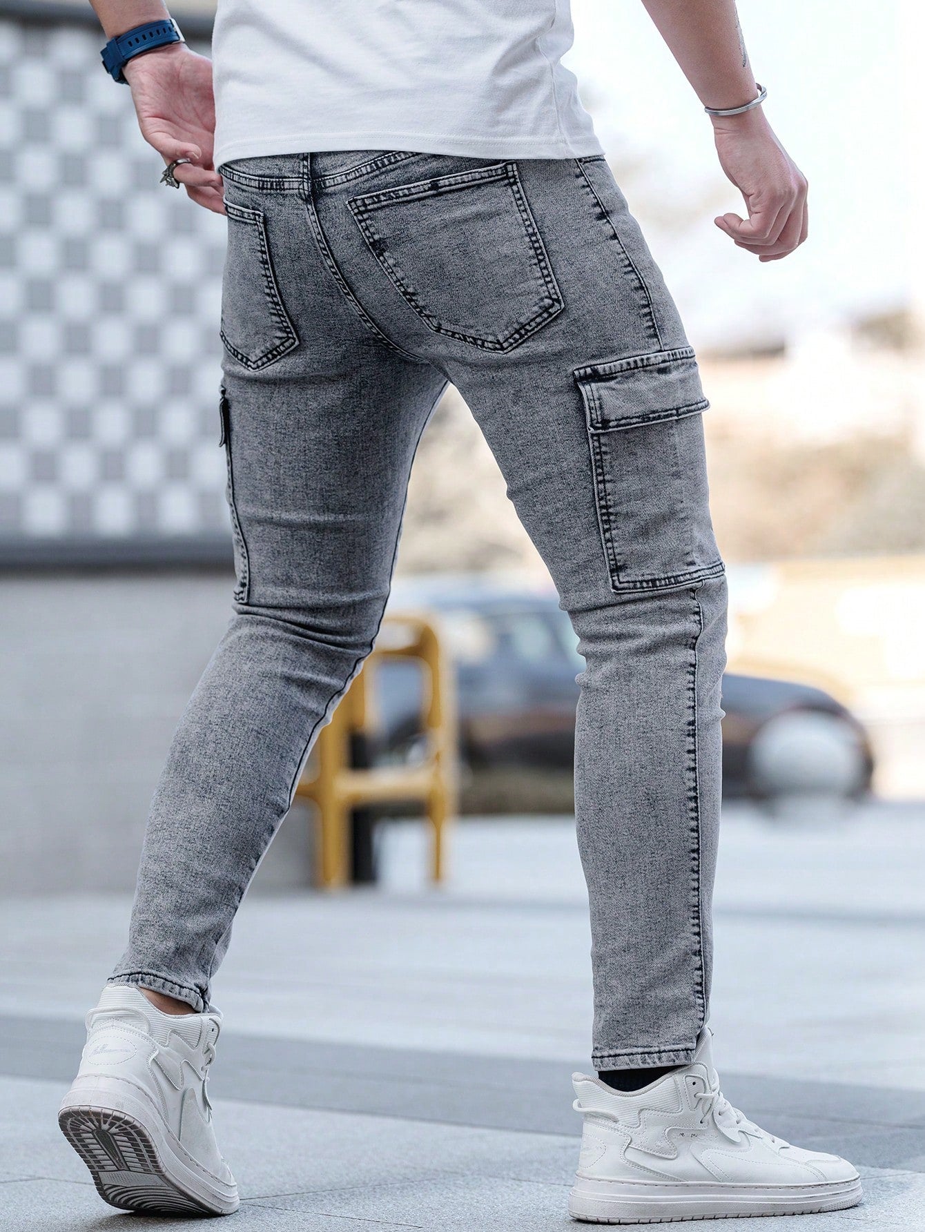 Calça Masculina Cargo Com Zíper Estiloso E Comprimento Longo Calça Masculina Cargo Com Zíper Estiloso E Comprimento