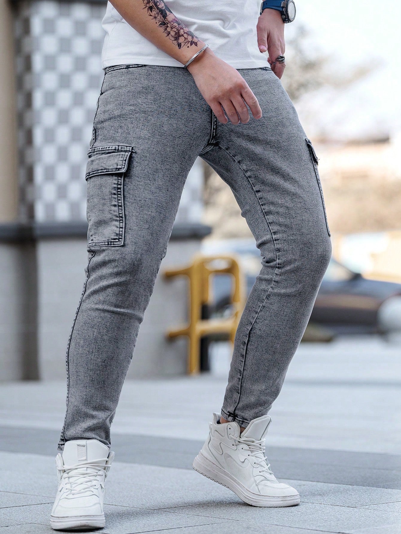 Calça Masculina Cargo Com Zíper Estiloso E Comprimento Longo Calça Masculina Cargo Com Zíper Estiloso E Comprimento