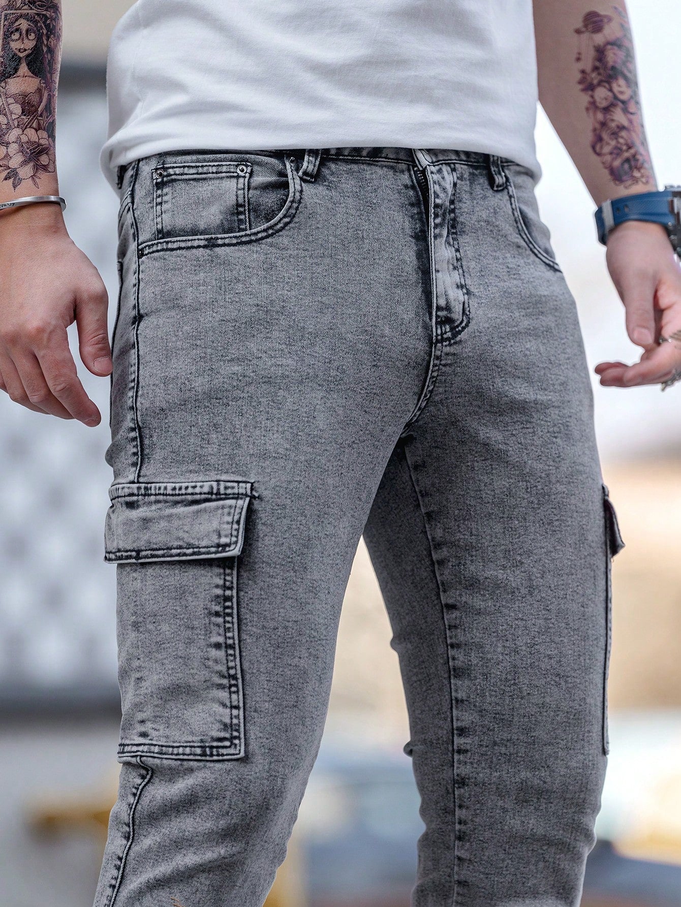 Calça Masculina Cargo Com Zíper Estiloso E Comprimento Longo Calça Masculina Cargo Com Zíper Estiloso E Comprimento