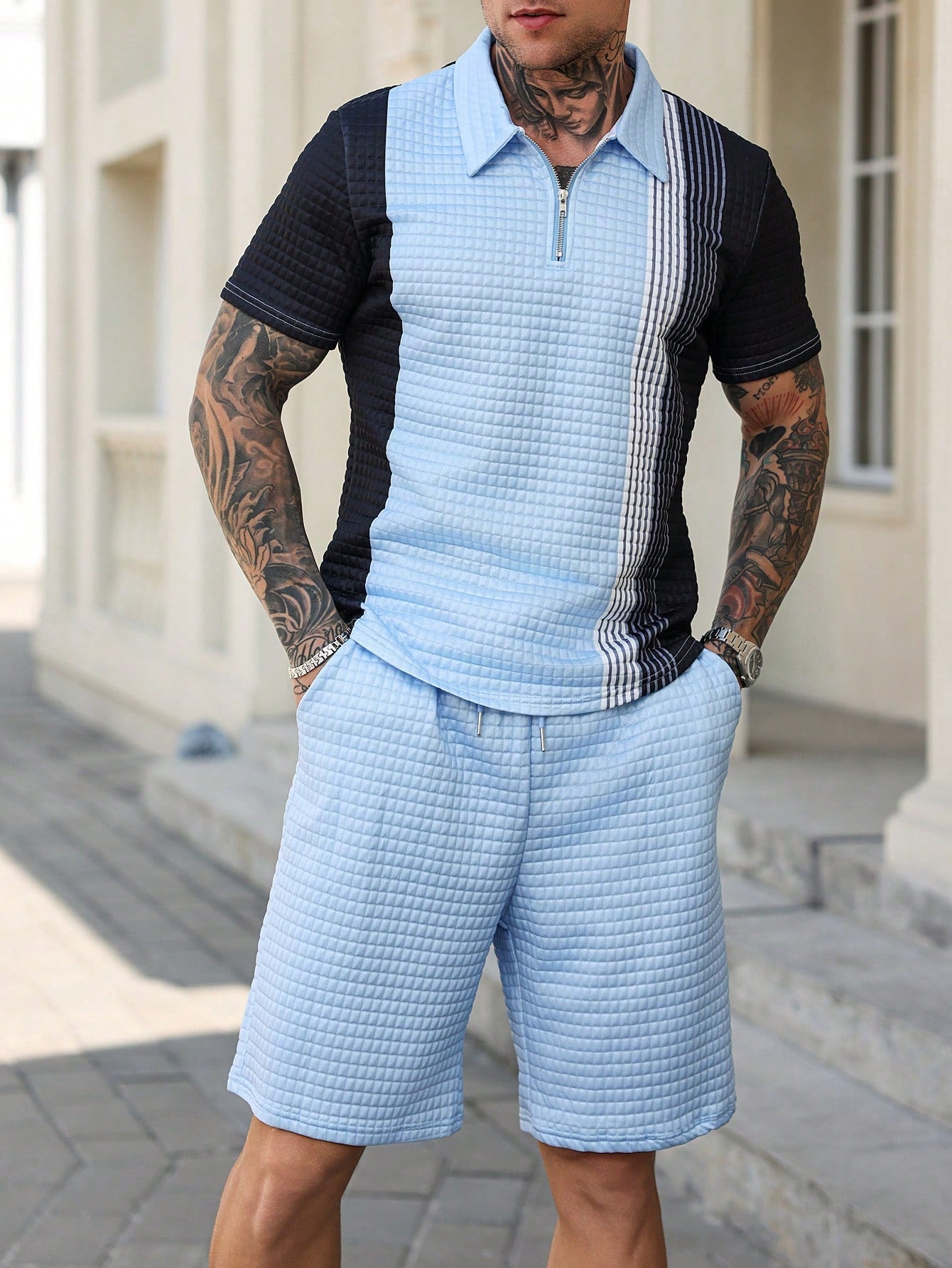 Conjunto Masculino Camiseta Básica E Shorts Casuais Conjunto Masculino Camiseta Básica E Shorts Casuais