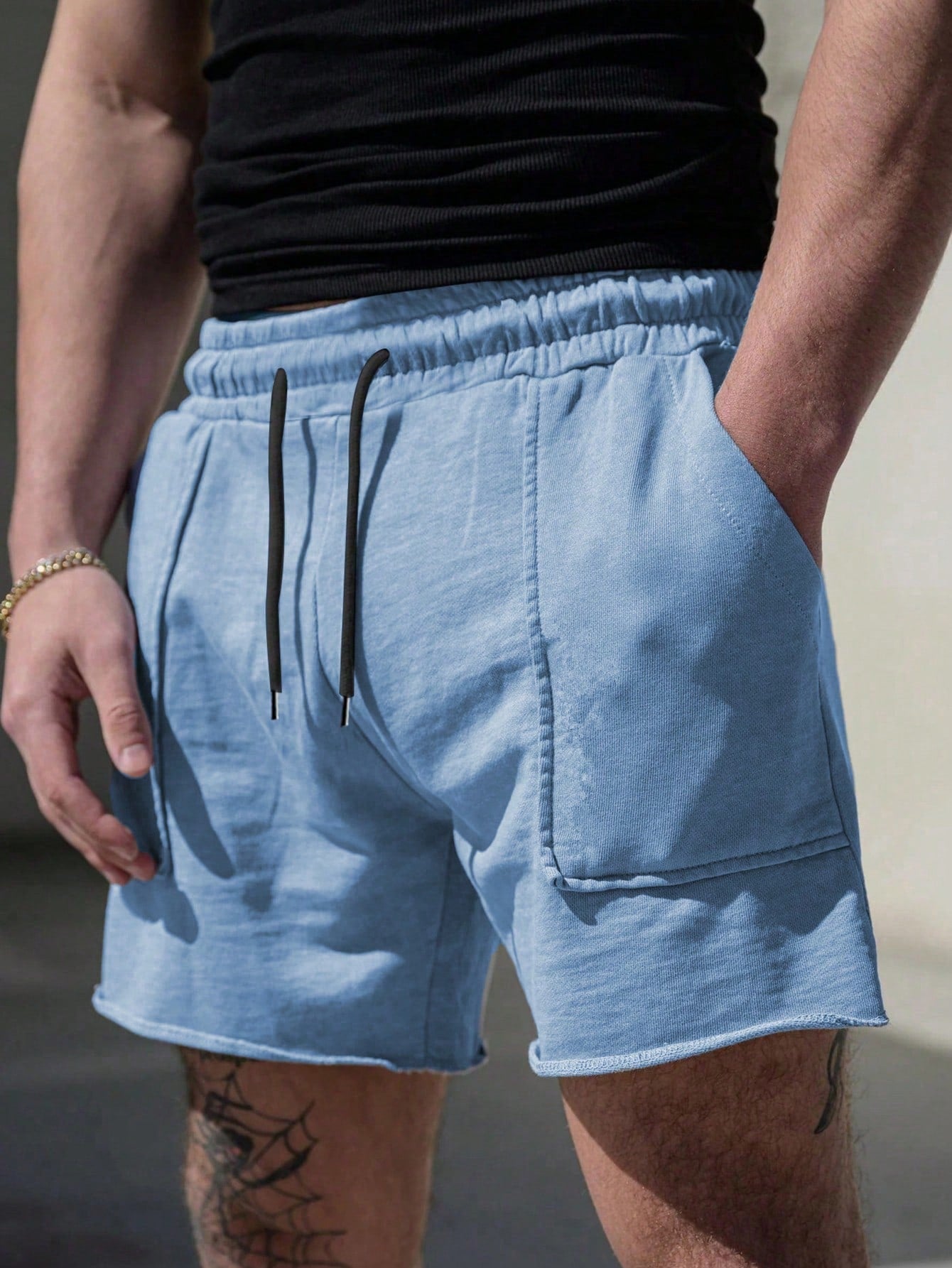 Shorts Masculino Casual Com Cós Elástico E Bolsos Funcionais Azul / PP Shorts Masculino Casual Com Cós Elástico E
