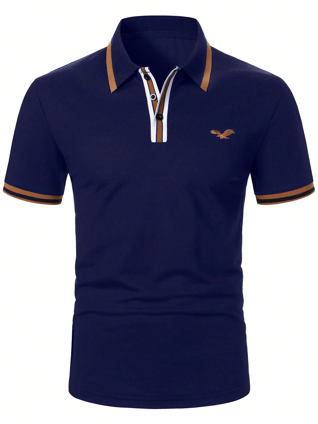 Camisa Polo Masculina Business Casual Bordado De Pássaro Azul Marinho / PP Camisa Polo Masculina Business Casual