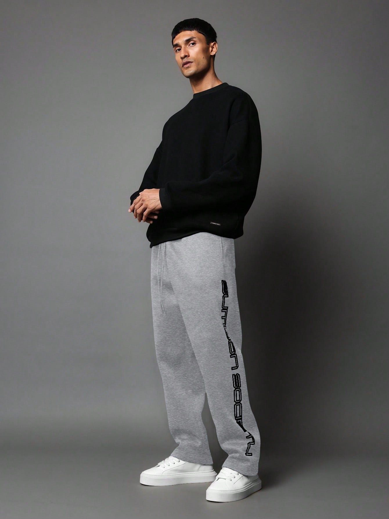 Calça Masculina Wide Leg Com Estampa Lateral Streetwear Cinza / PP Calça Masculina Wide Leg Com Estampa Lateral