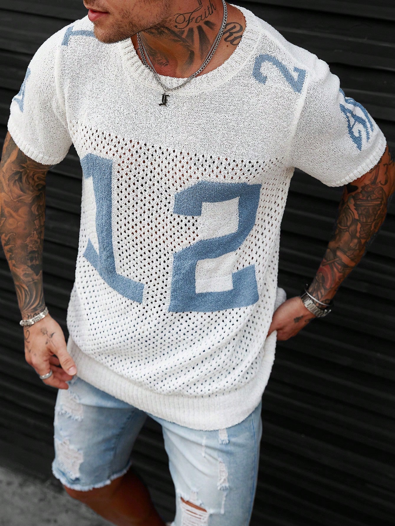 Camiseta Masculina Tricotada Número Estilo Vintage Branco / PP Camiseta Masculina Tricotada Número Estilo Vintage