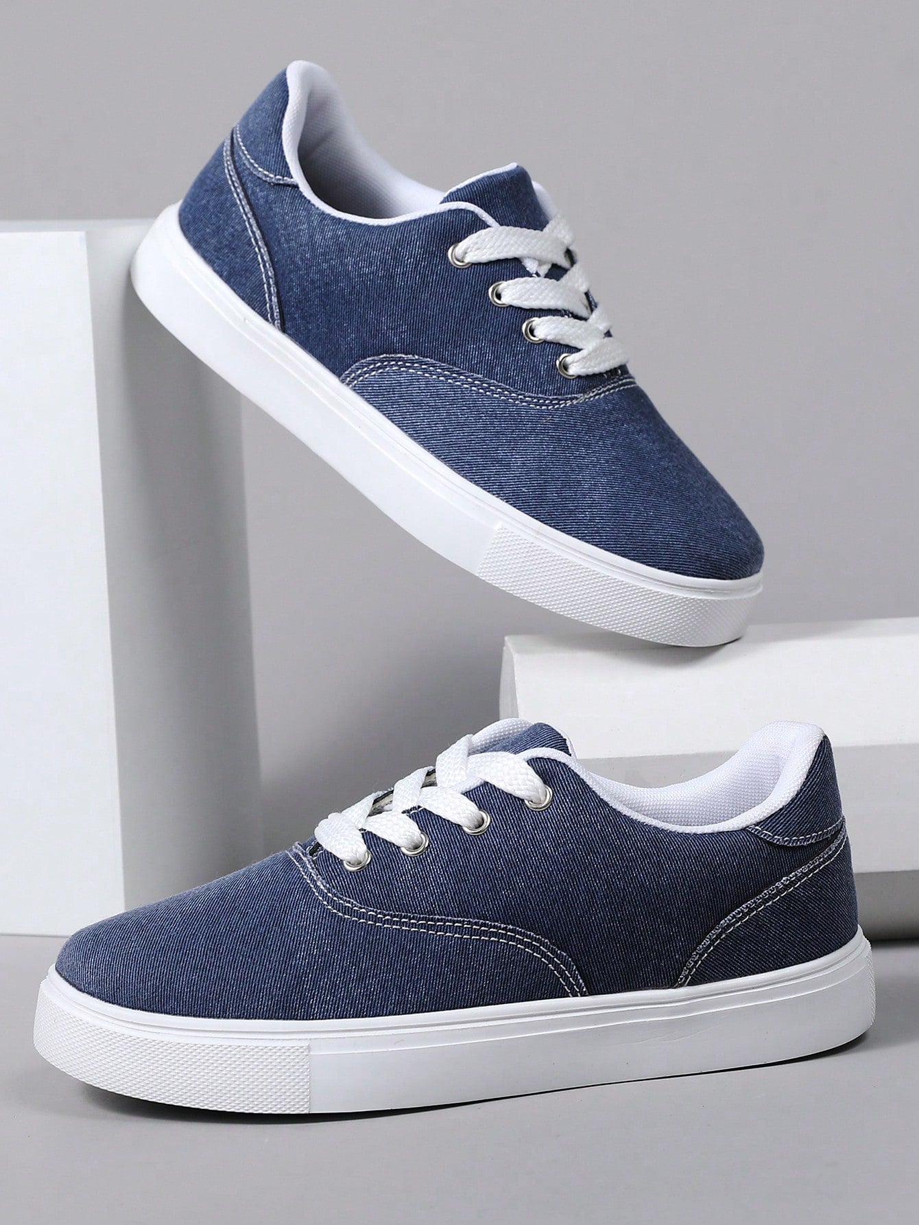 Tênis Masculino Casual Street Cadarço Tecido Jeans Confortável Tênis Masculino Casual Street Cadarço Tecido Jeans