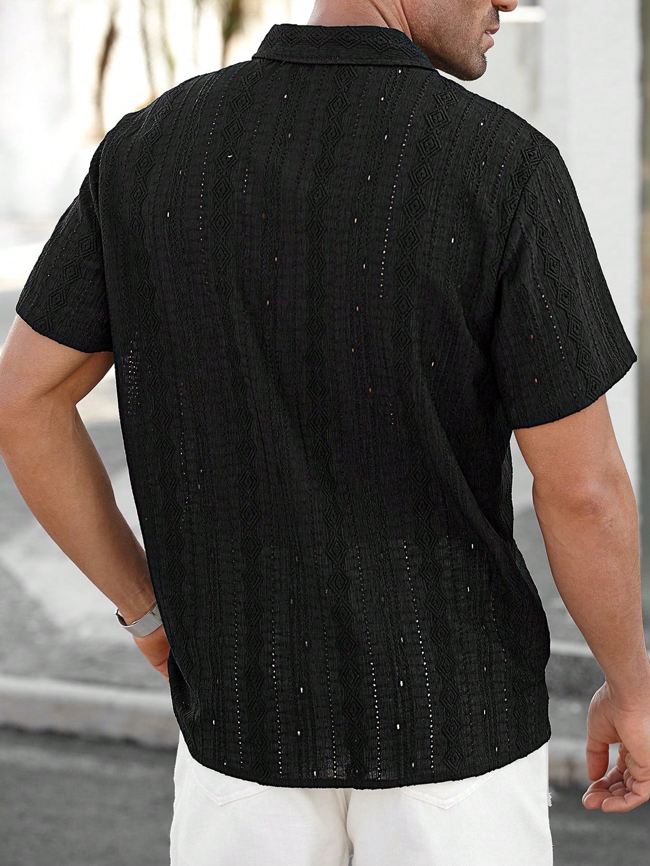 Camisa Masculina De Botão Textura Vazada Caimento Moderno Camisa Masculina De Botão Textura Vazada Caimento Moderno