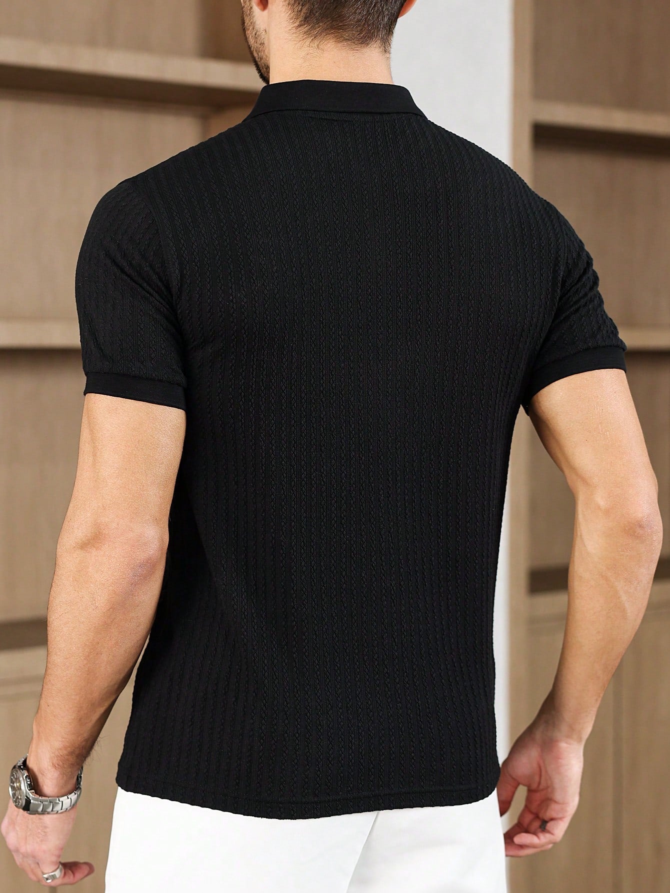 Camisa Polo Masculina Casual Textura Diferenciada Manga Curta Camisa Polo Masculina Casual Textura Diferenciada Manga