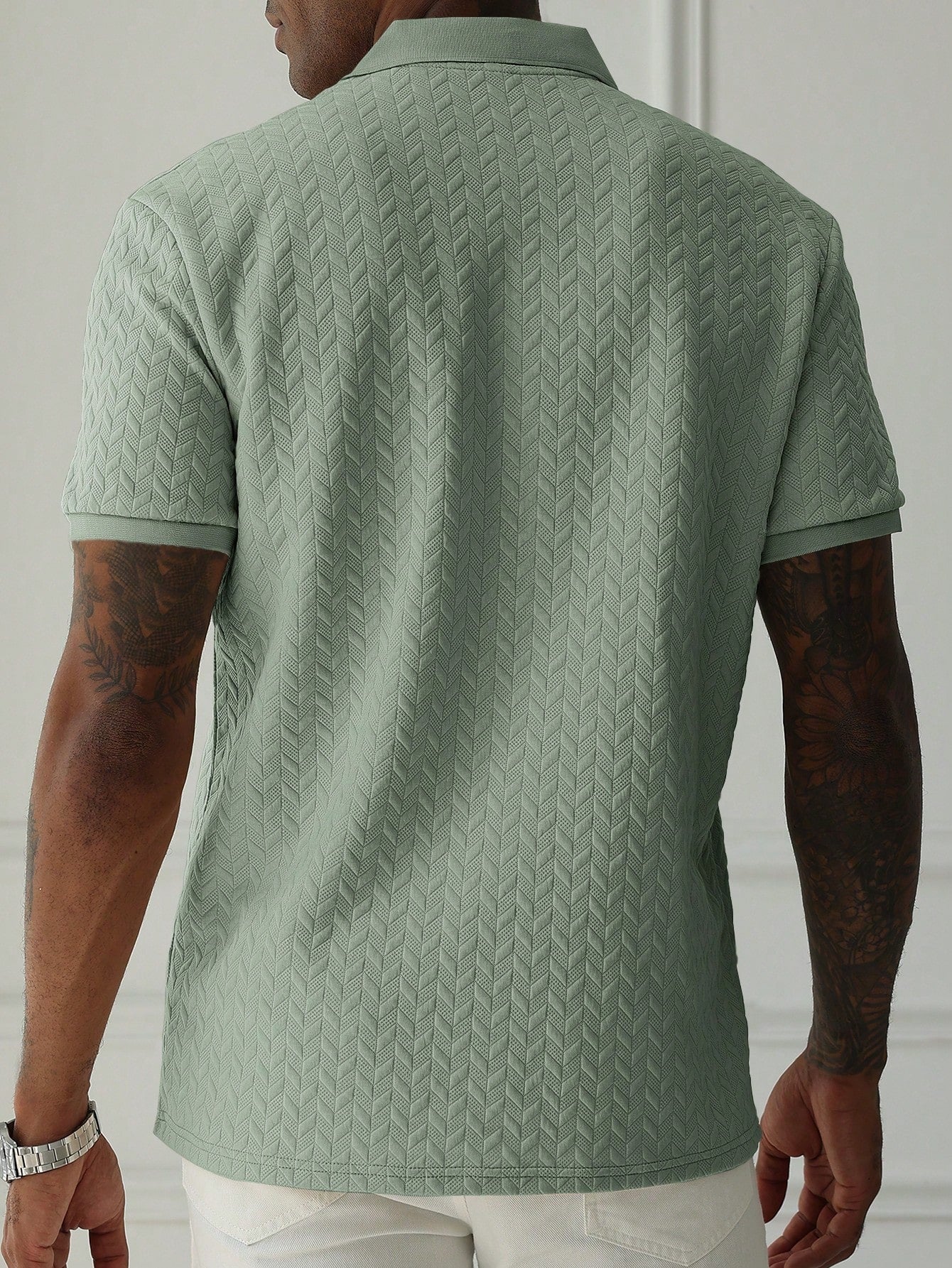 Camisa Polo Masculina Estampa Geométrica Tecido Jacquard Camisa Polo Masculina Estampa Geométrica Tecido Jacquard