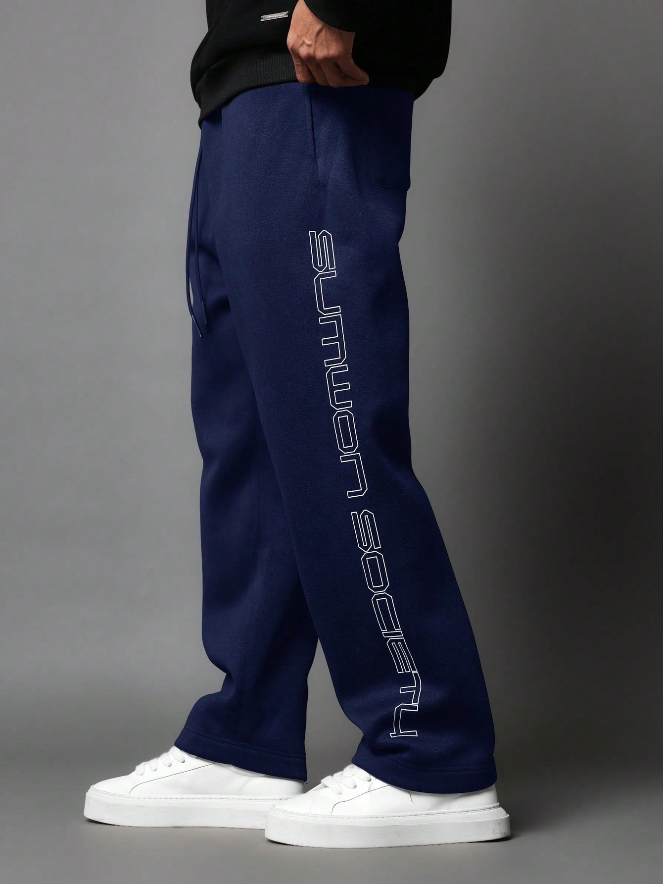 Calça Masculina Wide Leg Com Estampa Lateral Streetwear Azul Marinho / PP Calça Masculina Wide Leg Com Estampa Lateral