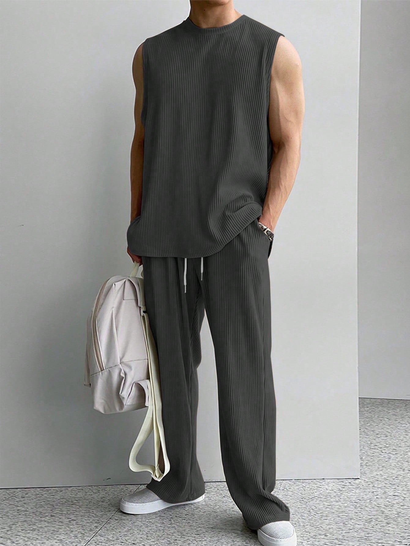 Conjunto Masculino Regata Lisa E Calça Com Cós Ajustável Chumbo / PP Conjunto Masculino Regata Lisa E Calça Com Cós
