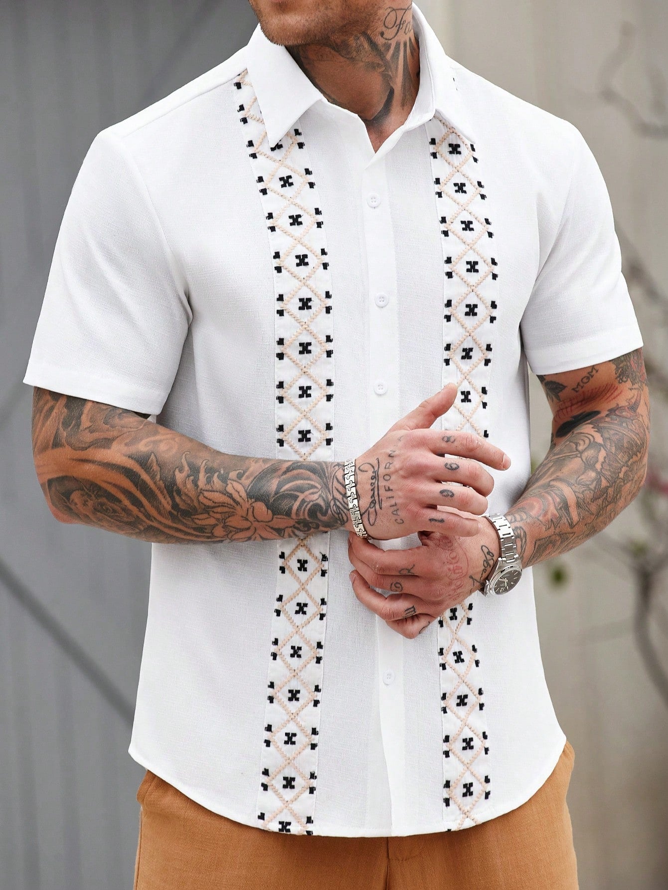 Camisa Masculina De Botão Bordado Étnico Visual Autêntico Camisa Masculina De Botão Bordado Étnico Visual Autêntico