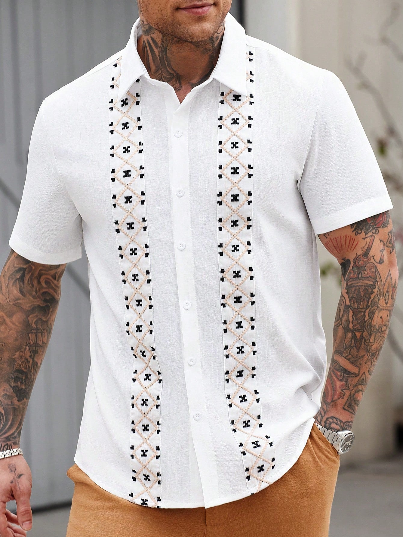 Camisa Masculina De Botão Bordado Étnico Visual Autêntico Camisa Masculina De Botão Bordado Étnico Visual Autêntico