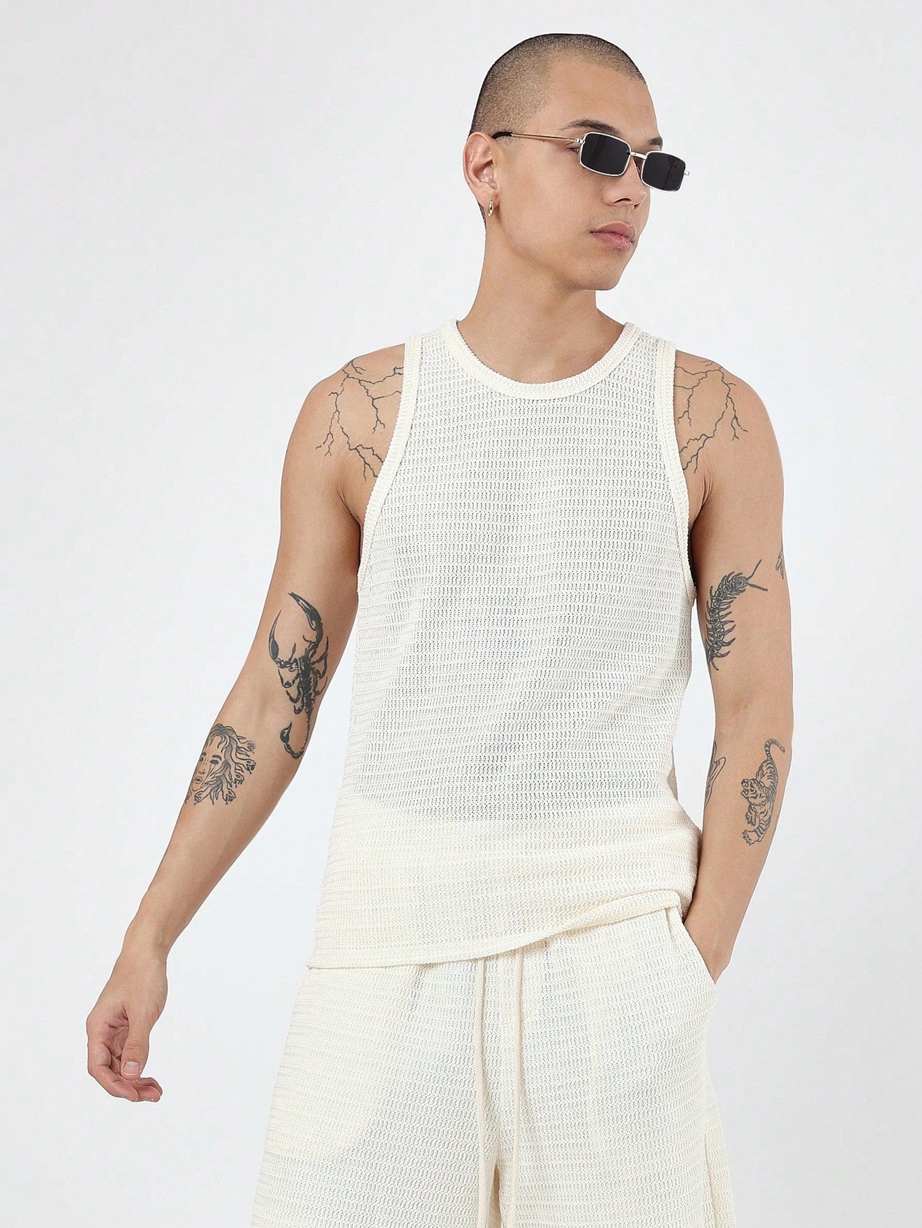 Conjunto Masculino Regata Canelada E Shorts Cós Elástico Conjunto Masculino Regata Canelada E Shorts Cós Elástico