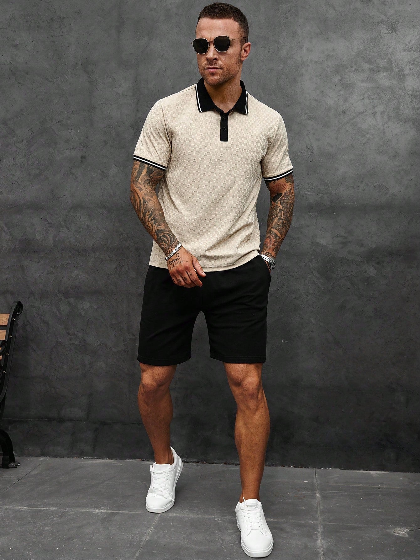 Camisa Polo Masculina Casual Detalhe Color Block Botões Camisa Polo Masculina Casual Detalhe Color Block Botões