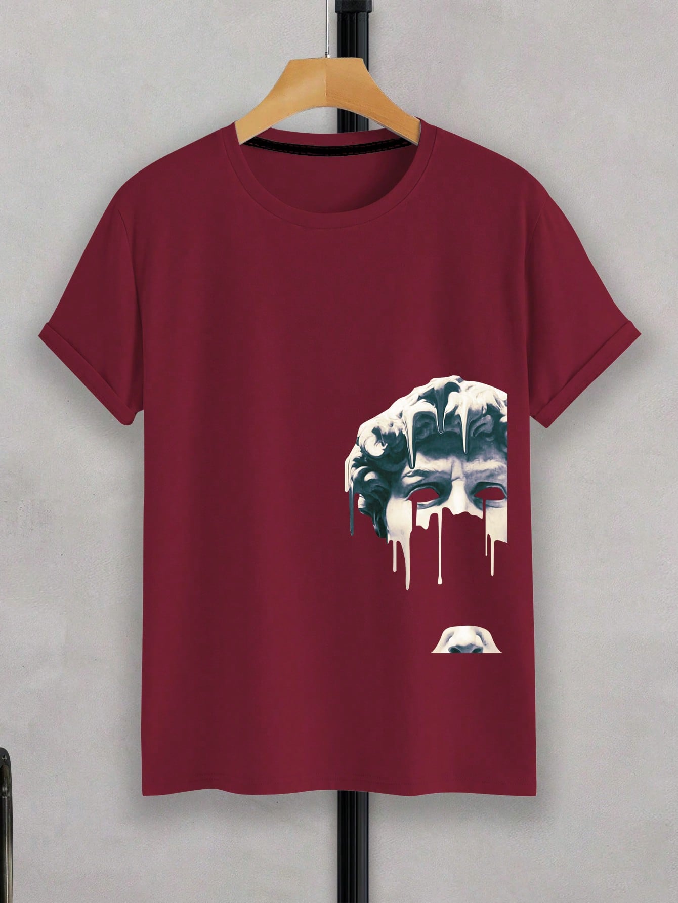 Camiseta Masculina Slim Estampa Escultura Urbana Vinho / PP Camiseta Masculina Slim Estampa Escultura Urbana