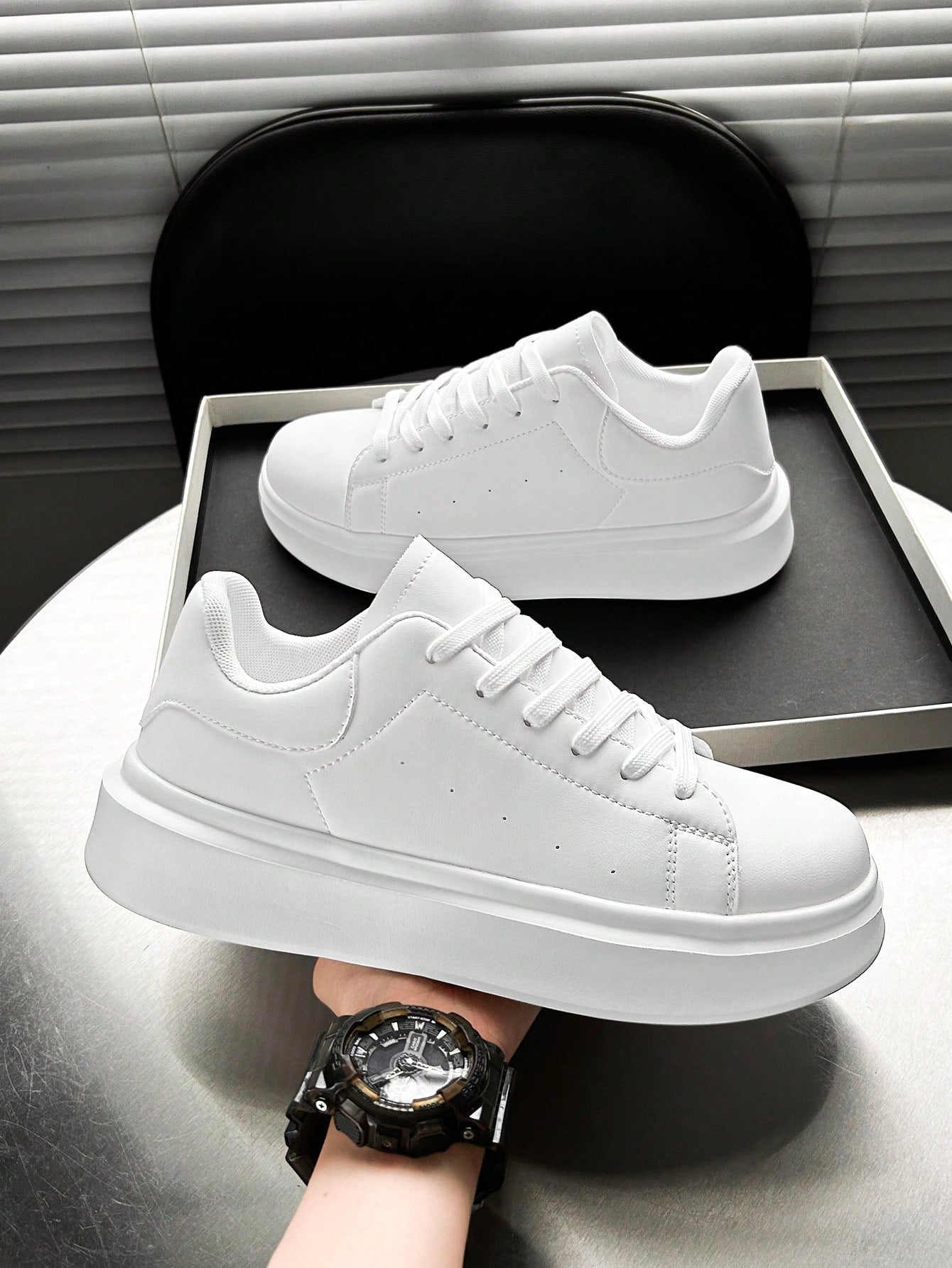 Tênis Masculino Plataforma Casual Design Minimalista Leve Branco / 36 Tênis Masculino Plataforma Casual Design