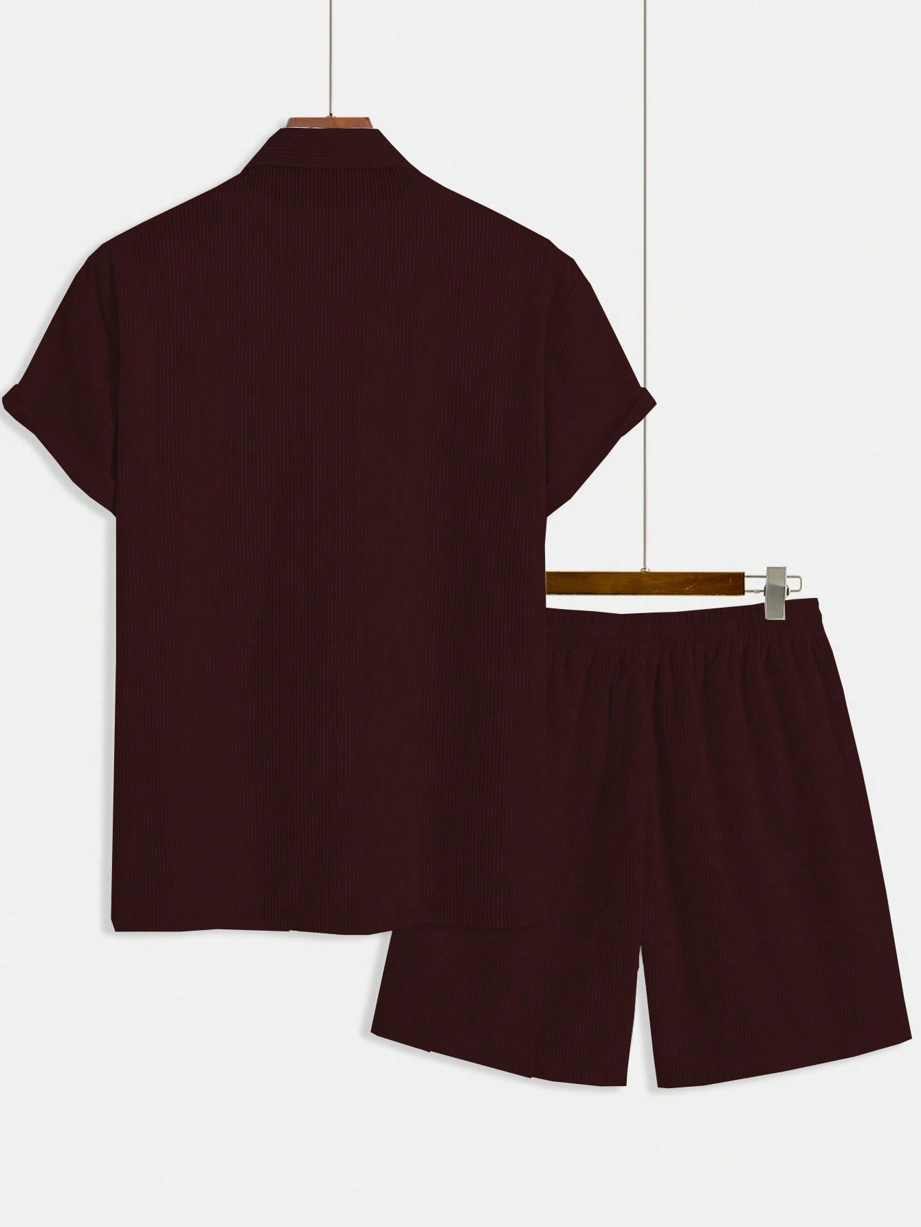 Conjunto Masculino Camisa Texturizada Gola Lapela E Shorts Com Cordão Conjunto Masculino Camisa Texturizada Gola Lapela