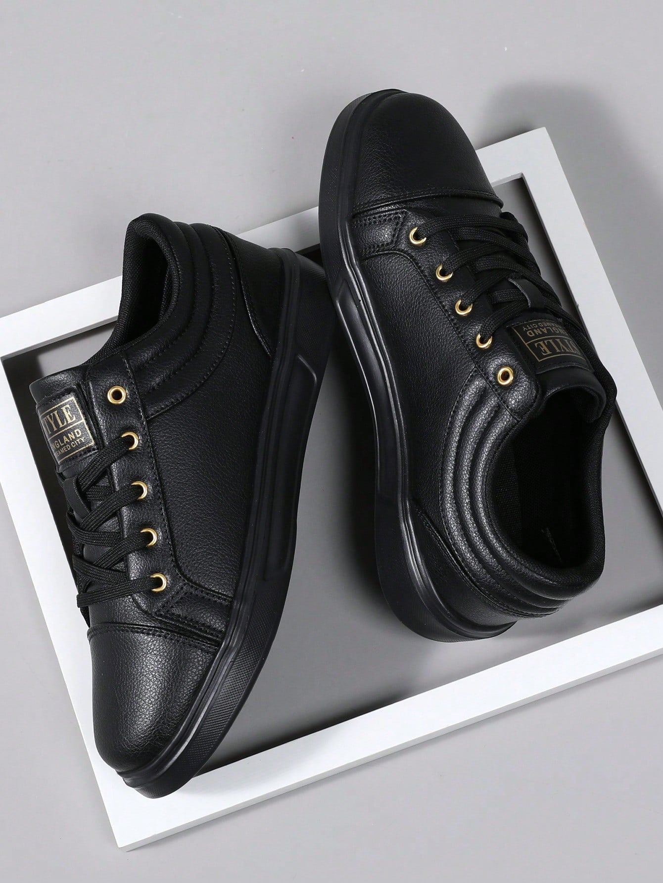 Tênis Masculino Casual Street Cadarço Couro Sintético Confortável Preto / 36 Tênis Masculino Casual Street Cadarço