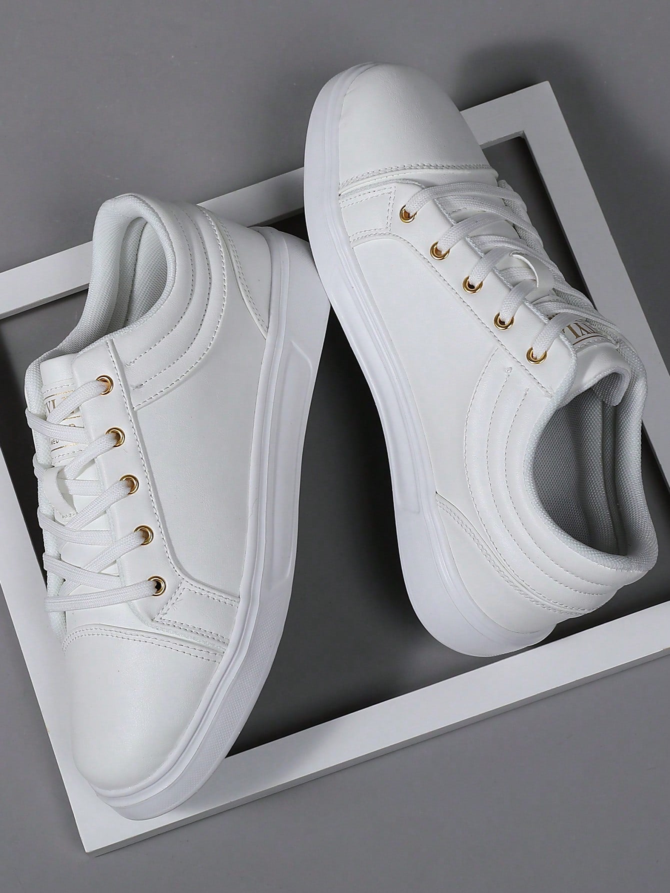 Tênis Masculino Casual Street Cadarço Couro Sintético Confortável Branco / 36 Tênis Masculino Casual Street Cadarço