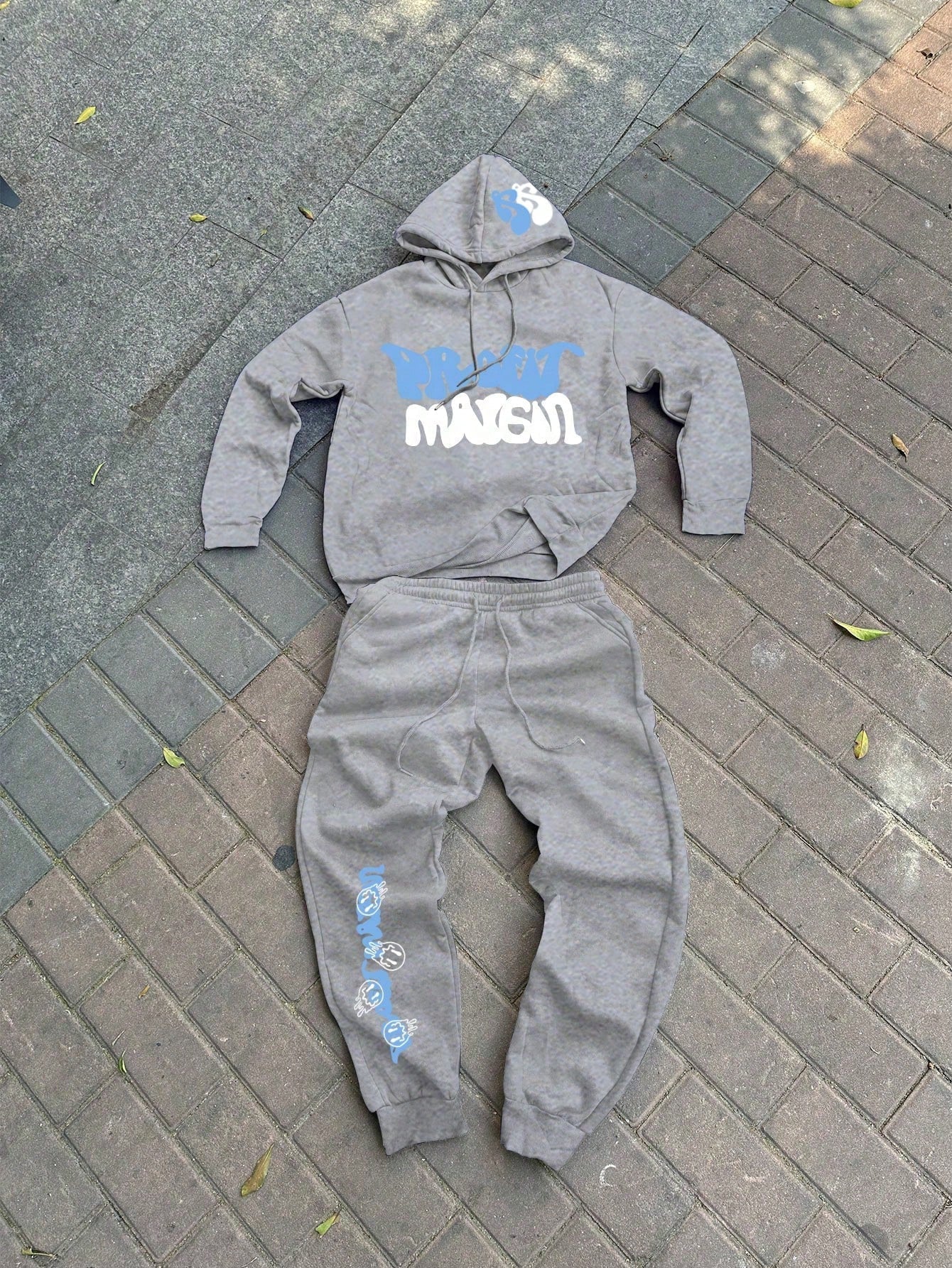 Conjunto Masculino Moletom Estampa Lettering E Calça Jogger Cós Ajustável Cinza / PP Conjunto Masculino Moletom Estampa