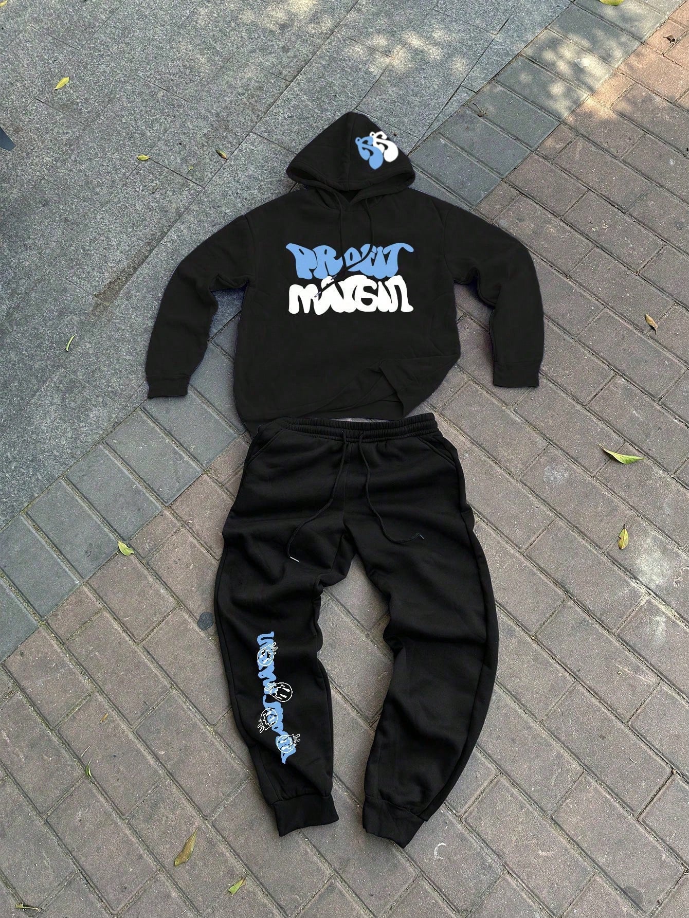 Conjunto Masculino Moletom Estampa Lettering E Calça Jogger Cós Ajustável Preto / PP Conjunto Masculino Moletom Estampa