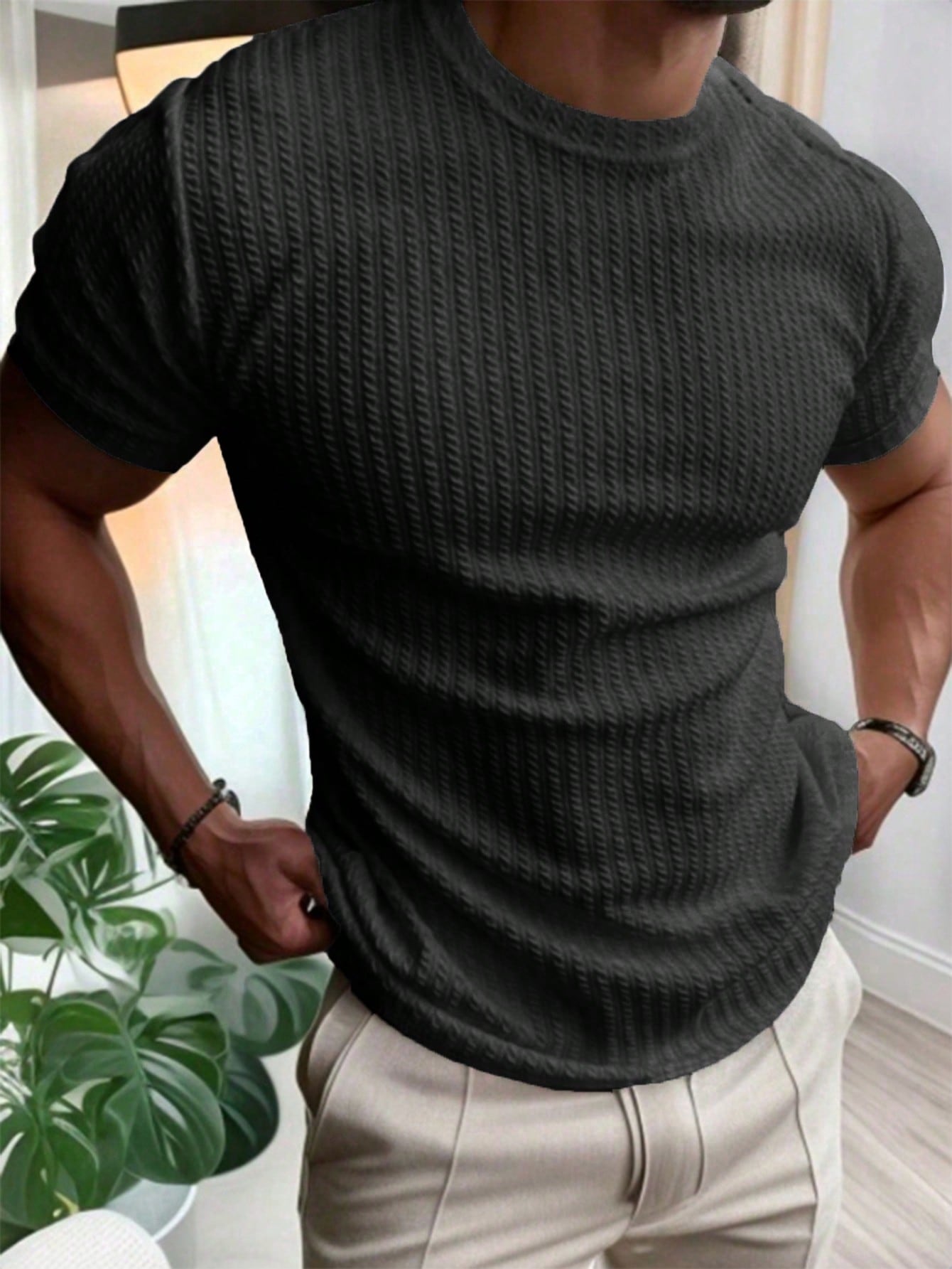 Camisa Masculina Slim Textura Elegante Caimento Perfeito Preto / PP Camisa Masculina Slim Textura Elegante Caimento