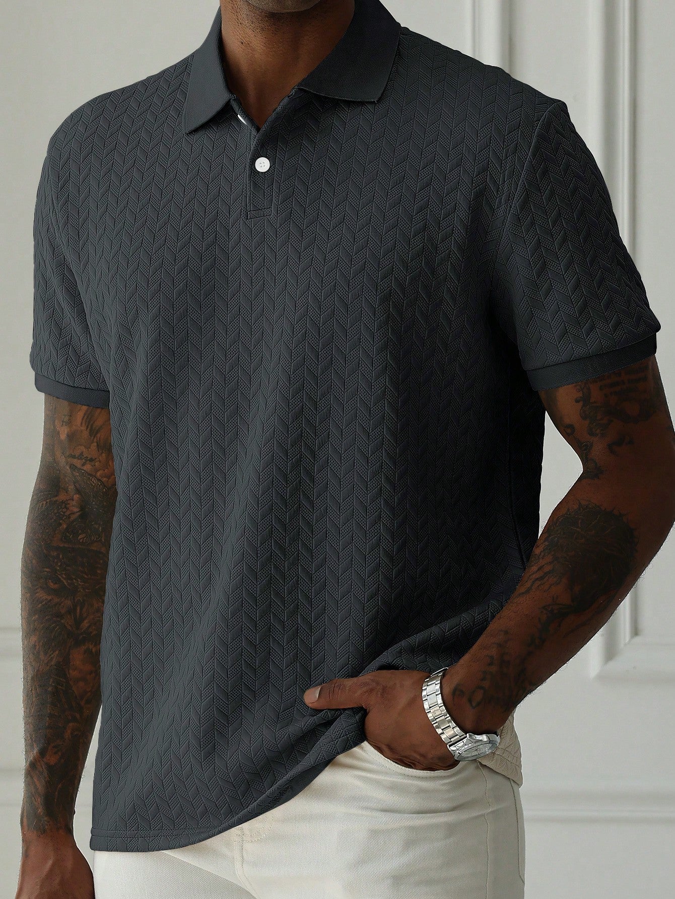 Camisa Polo Masculina Texturizada Estilo Moderno Elegante Camisa Polo Masculina Texturizada Estilo Moderno Elegante