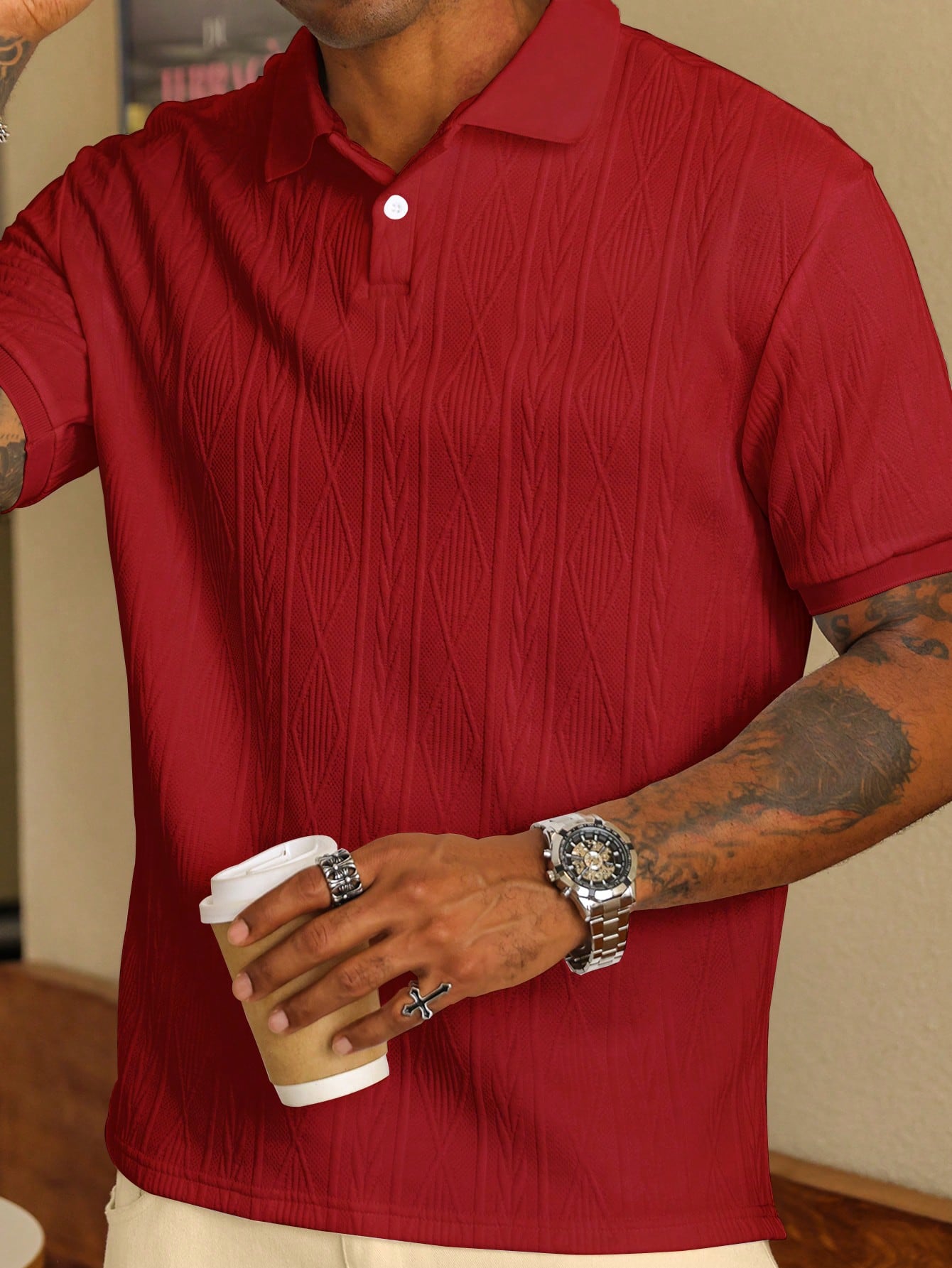 Camisa Polo Masculina Casual Design Texturizado Gola Tradicional Camisa Polo Masculina Casual Design Texturizado Gola