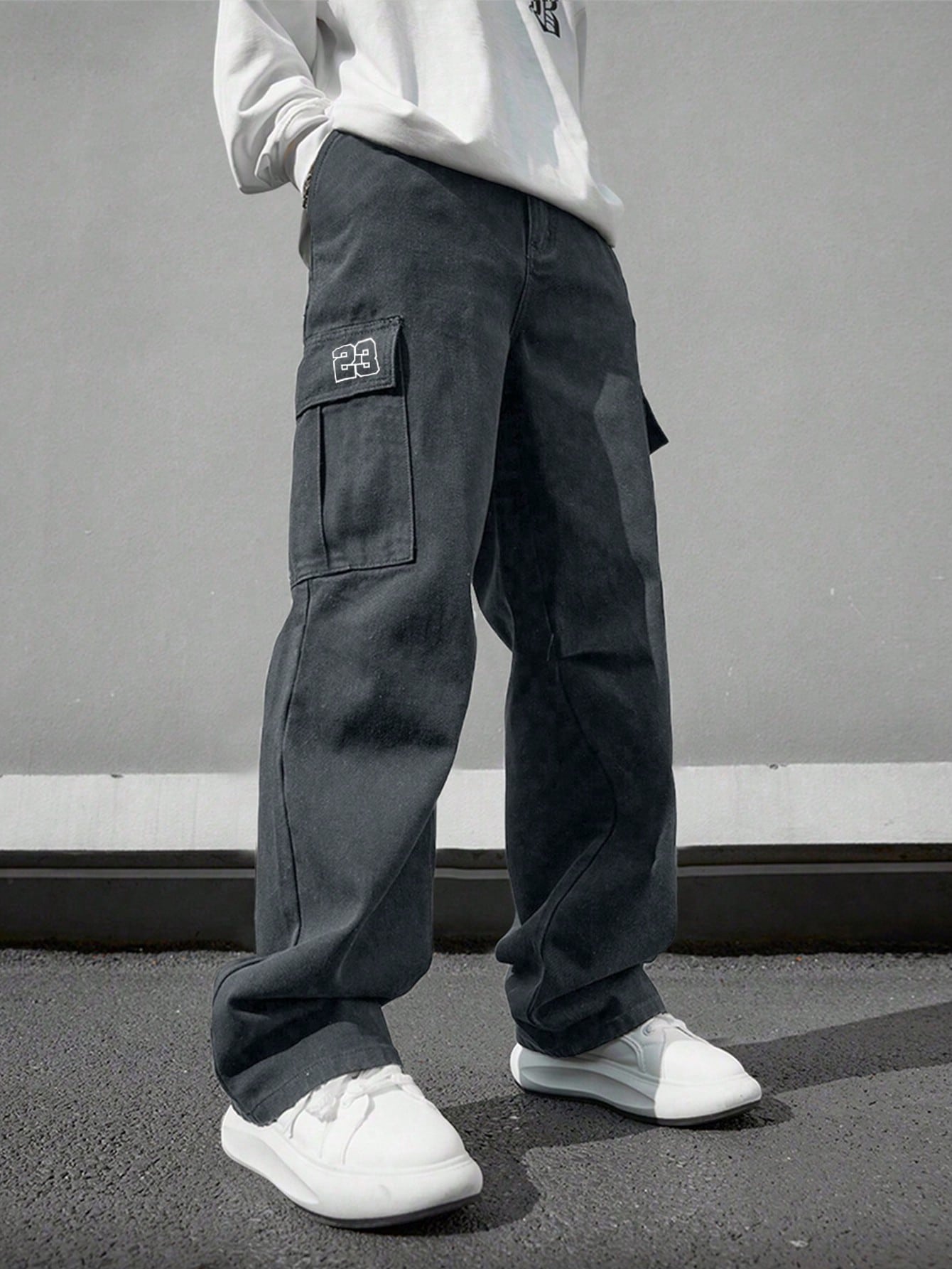 Calça Masculina Cargo Wide Leg Com Patch Bordado Calça Masculina Cargo Wide Leg Com Patch Bordado