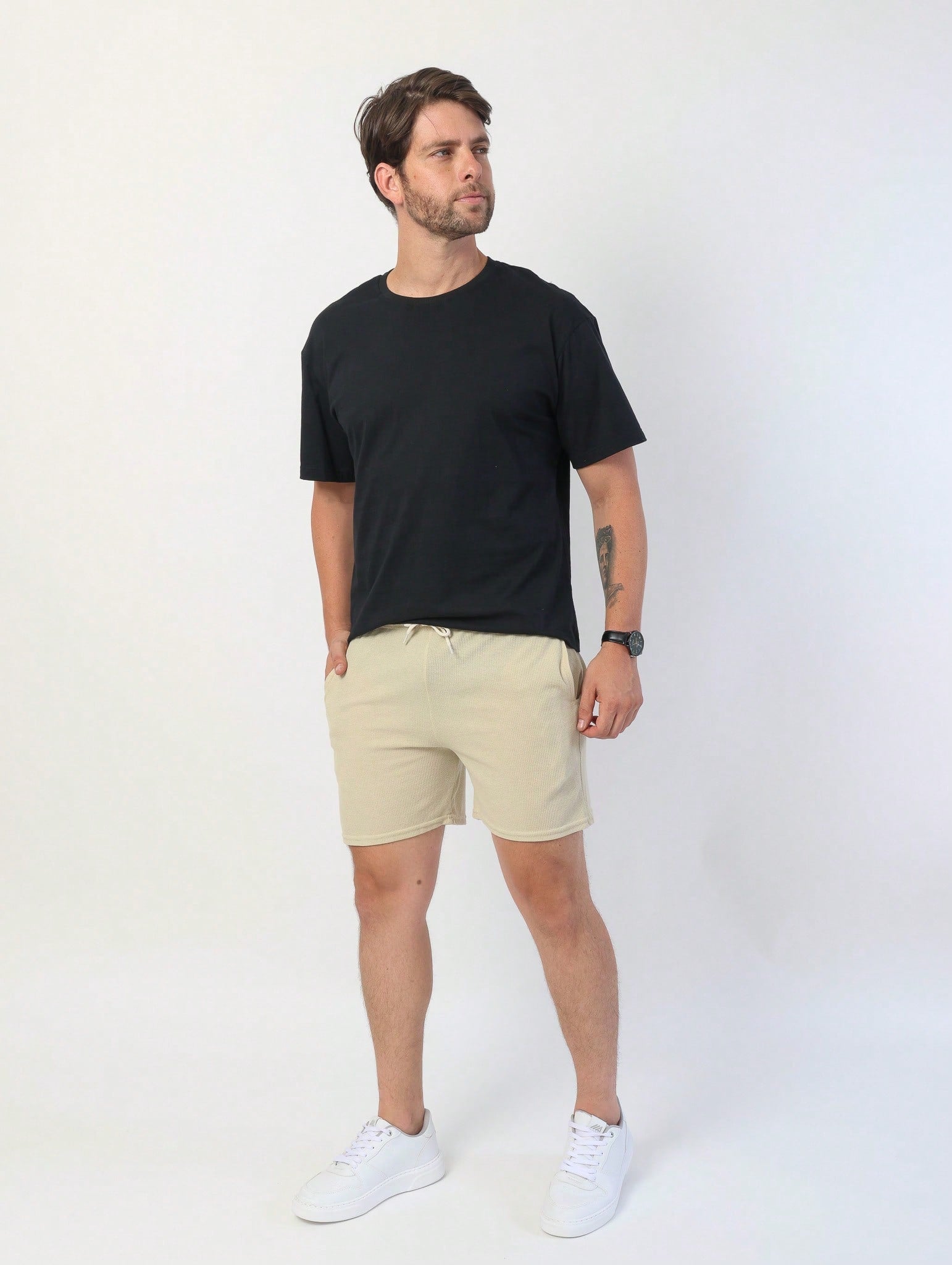 Shorts Masculino Mauricinho Waffle Com Cadarço E Textura Shorts Masculino Mauricinho Waffle Com Cadarço E Textura