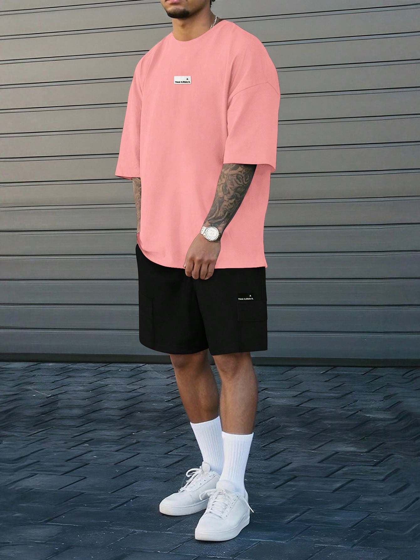 Conjunto Masculino Camiseta Manga Curta E Shorts Soltos Rosa / PP Conjunto Masculino Camiseta Manga Curta E Shorts