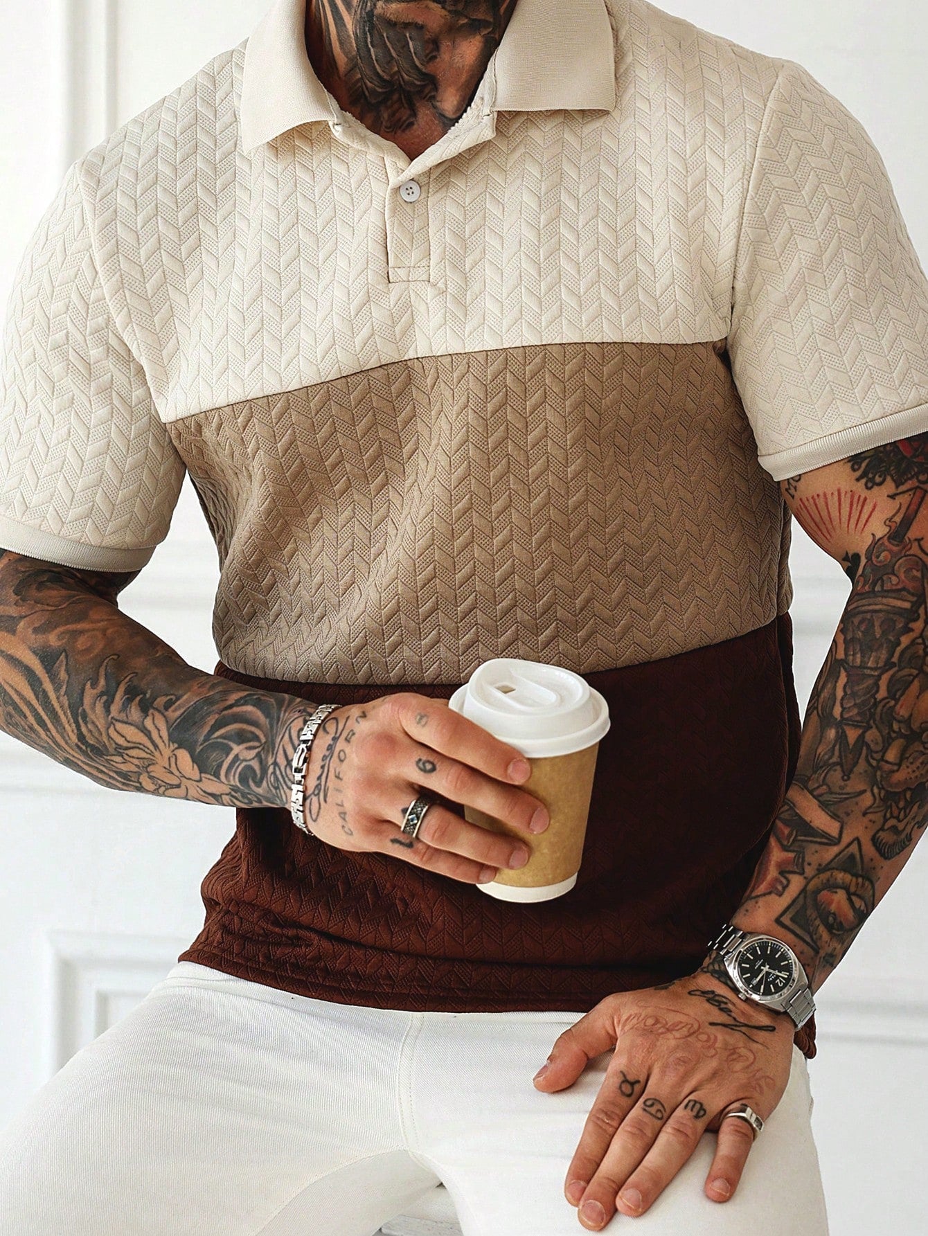 Camisa Polo Masculina Em Blocos Textura De Alta Classe Camisa Polo Masculina Em Blocos Textura De Alta Classe