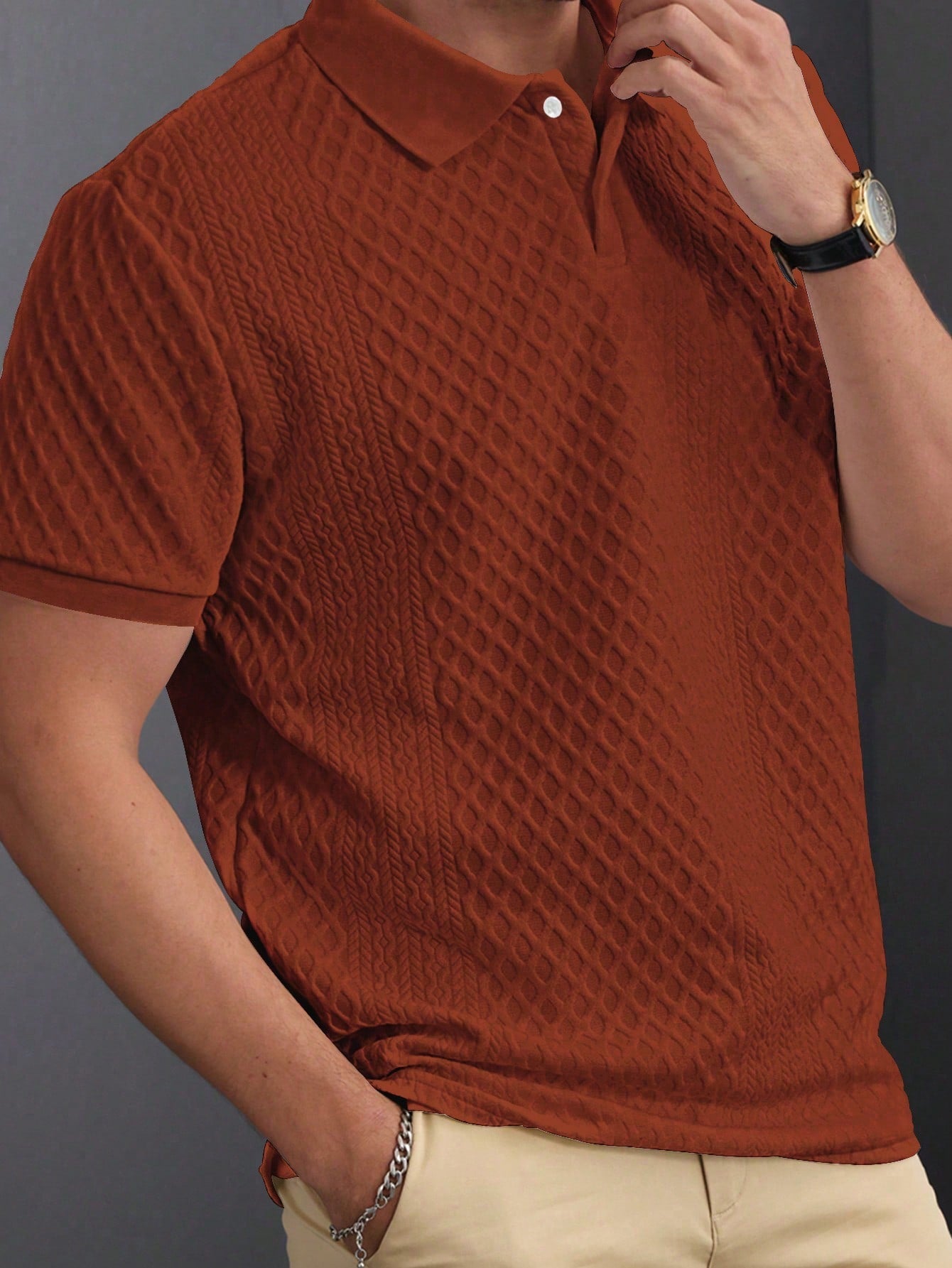 Camisa Polo Masculina Estilo Tricot Acabamento Refinado Marsala / PP Camisa Polo Masculina Estilo Tricot Acabamento