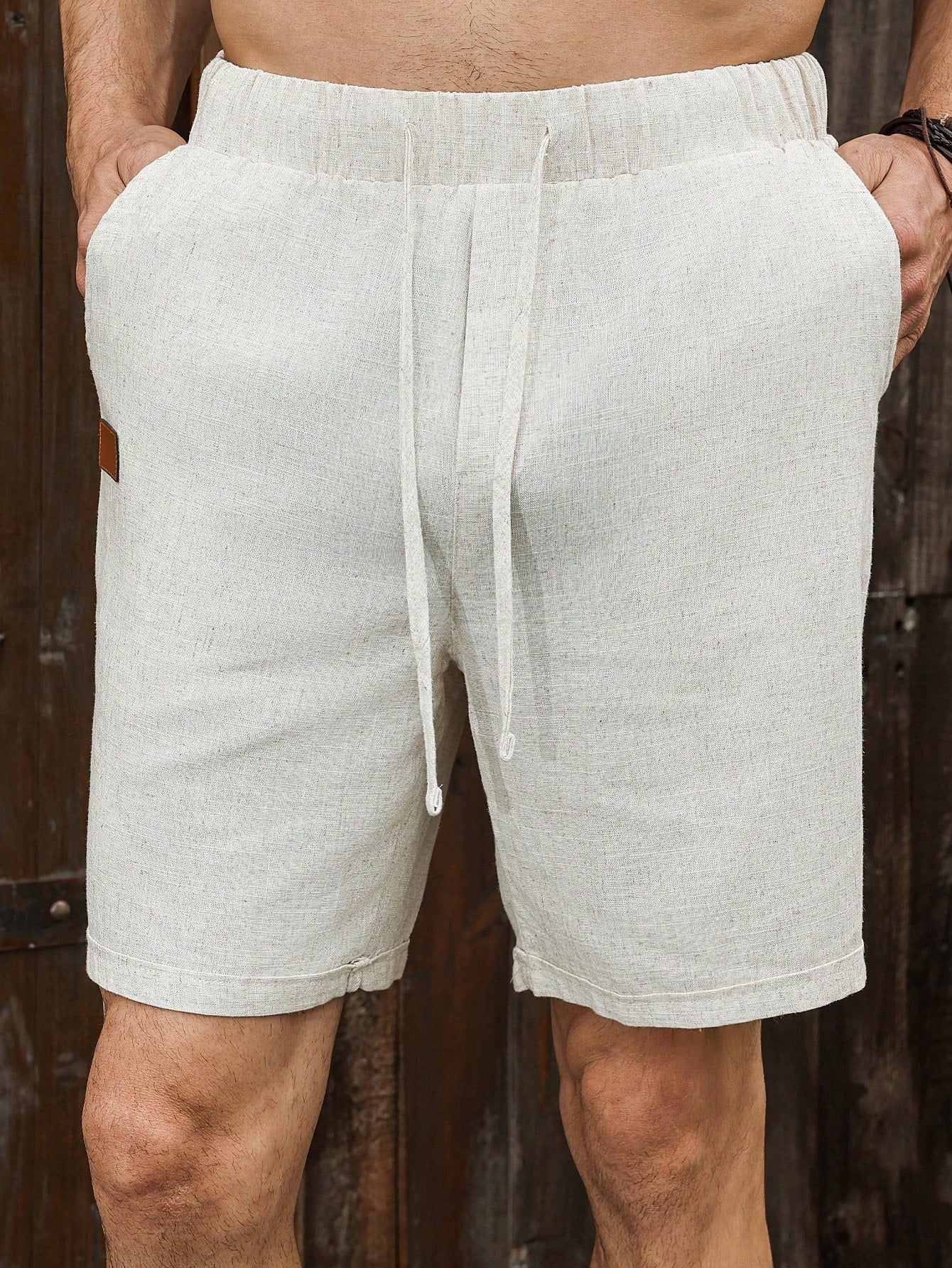 Shorts Masculino Casual Com Tecido Leve E Cós Ajustável Branco / PP Shorts Masculino Casual Com Tecido Leve E Cós