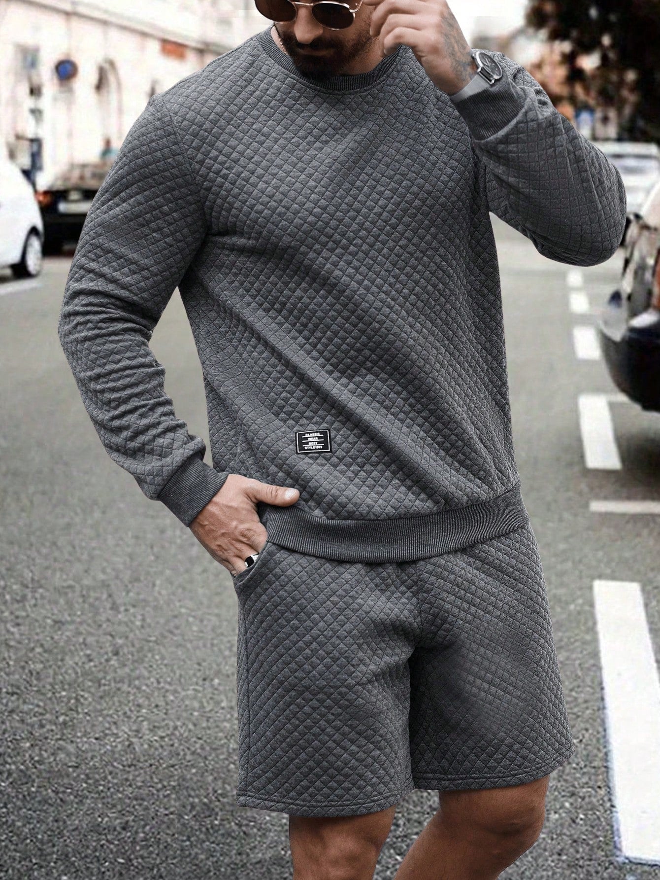 Conjunto Masculino Conjunto Texturizado Com Blusa E Shorts Casuais Conjunto Masculino Conjunto Texturizado Com Blusa E