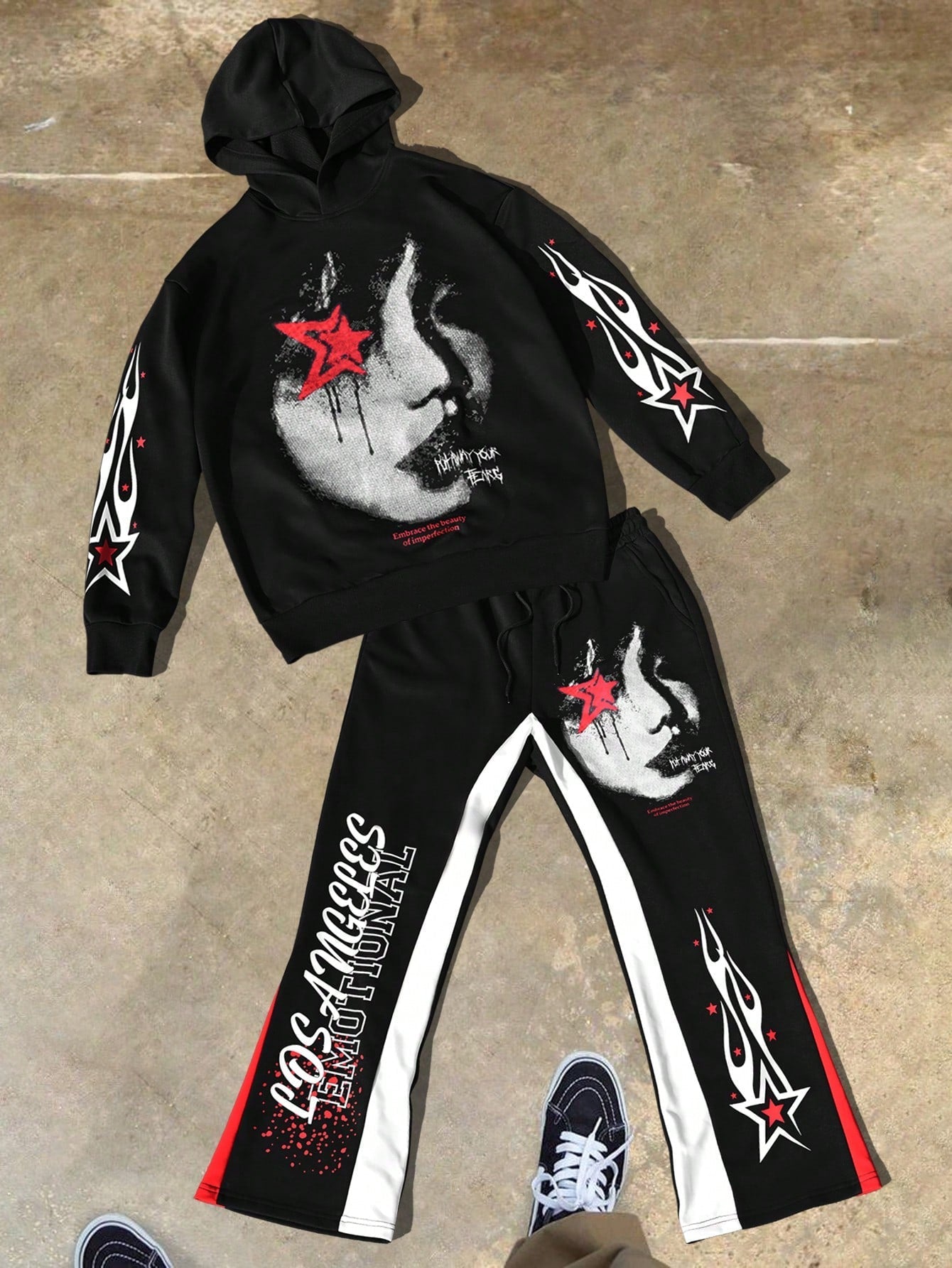 Conjunto Masculino Moletom Street Com Estampa Artística Urbana Preto / PP Conjunto Masculino Moletom Street Com Estampa