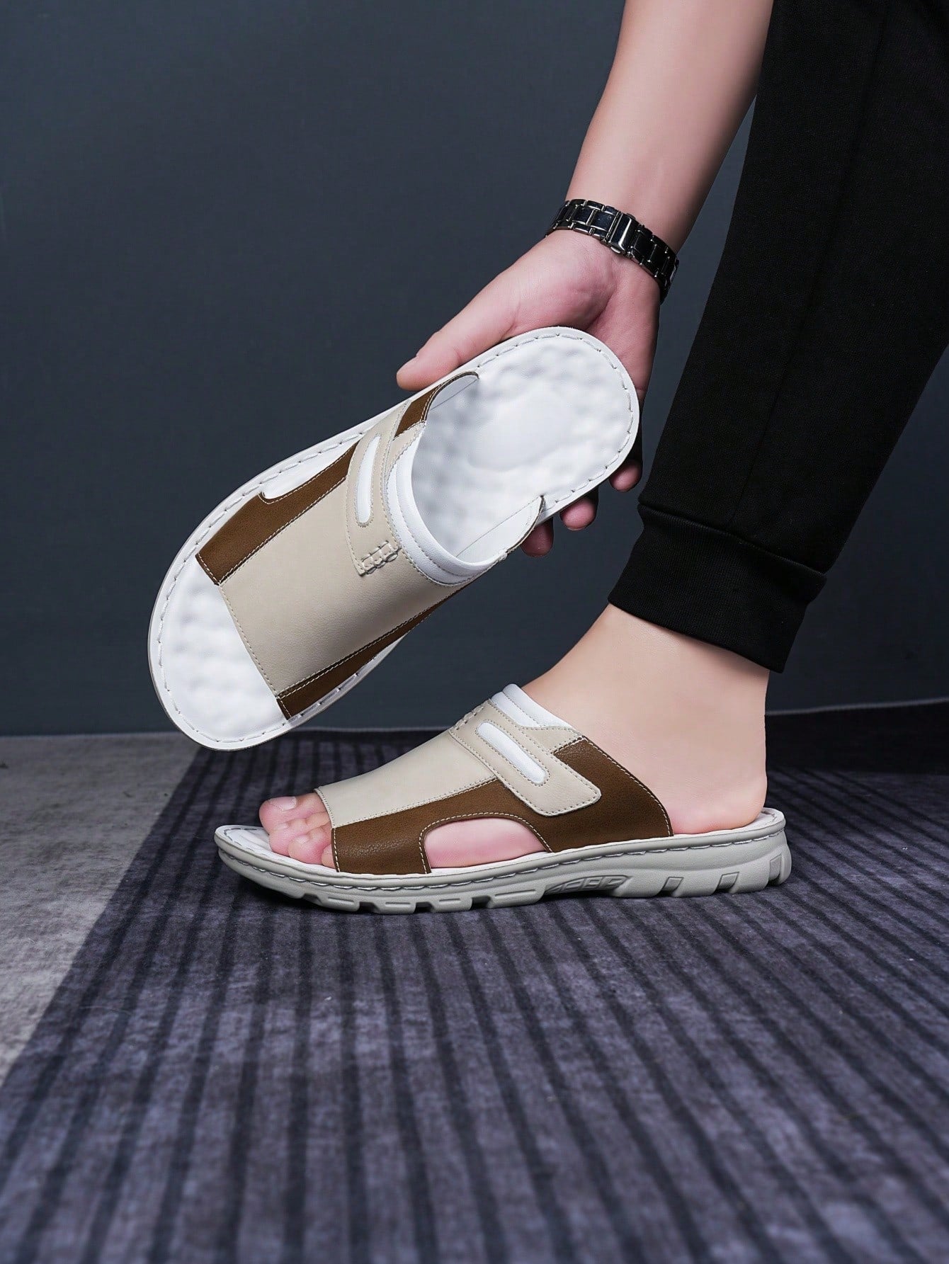 Chinelo Masculino Slide Retrô Leve Estilo Casual Verão Bege / 36 Chinelo Masculino Slide Retrô Leve Estilo Casual Verão