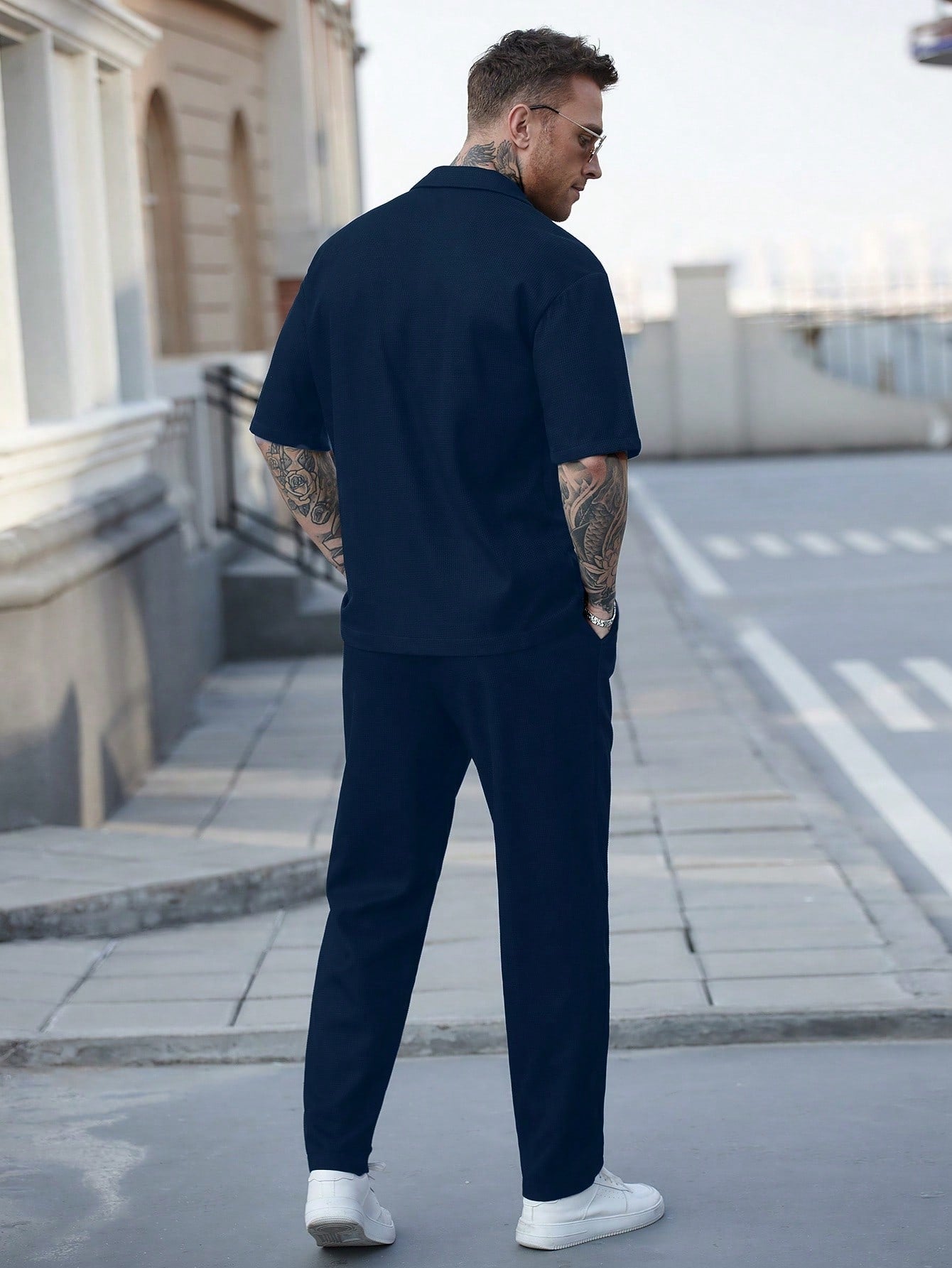 Conjunto Masculino Camisa Textura Waffle E Calça Casual Moderna Conjunto Masculino Camisa Textura Waffle E Calça Casual