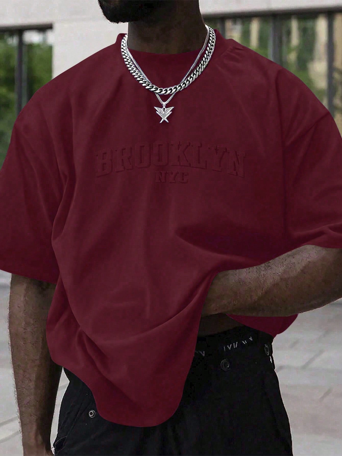 Camisa Masculina Oversized Estampa Brooklyn Nyc Vinho / PP Camisa Masculina Oversized Estampa Brooklyn Nyc