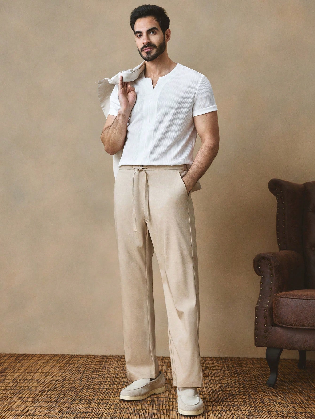 Camisa Masculina Slim Gola Italiana Textura Elegante Camisa Masculina Slim Gola Italiana Textura Elegante