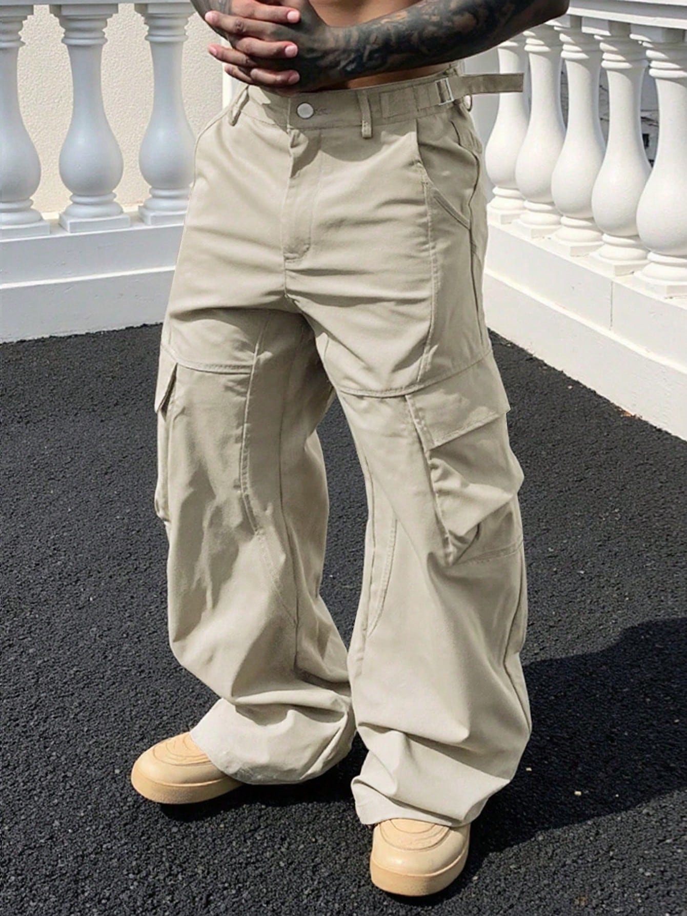 Calça Masculina Wide Leg Com Rebites E Caimento Solto Damasco / PP Calça Masculina Wide Leg Com Rebites E Caimento Solto