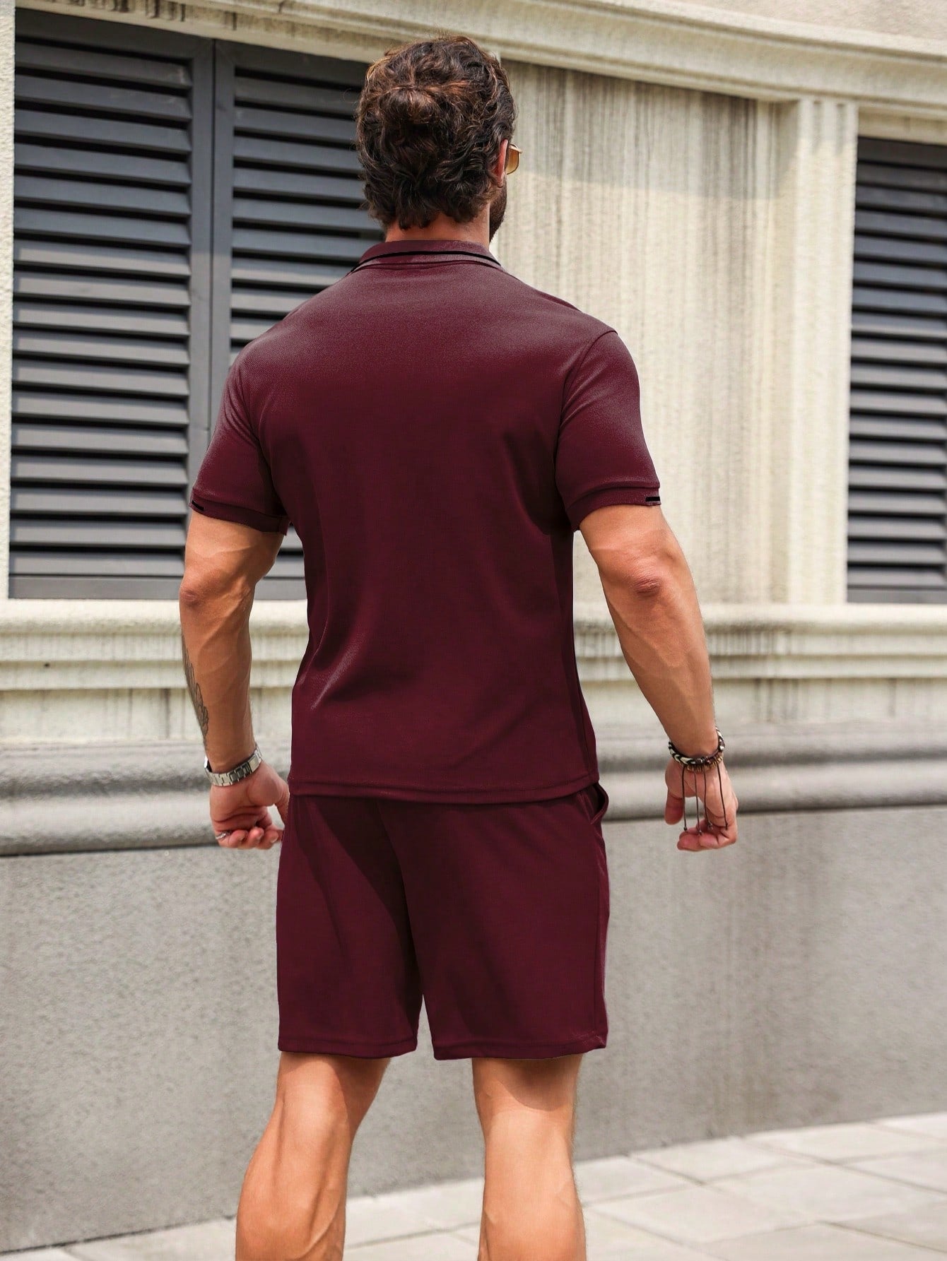 Conjunto Masculino Camisa Polo Abotoamento Simples E Shorts Casuais Conjunto Masculino Camisa Polo Abotoamento Simples